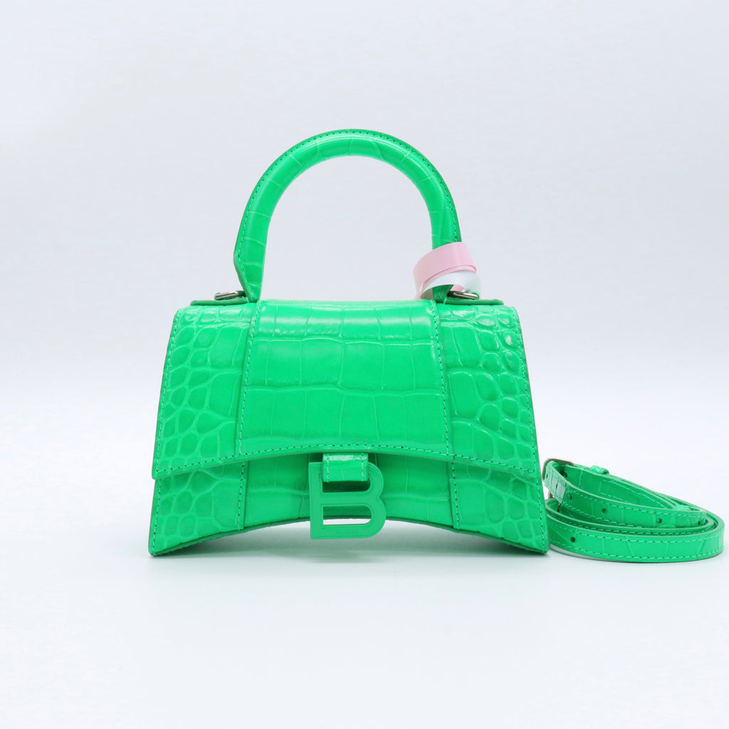 Shiny Calfskin Crocodile Embossed Hourglass Top Handle Bag  twins