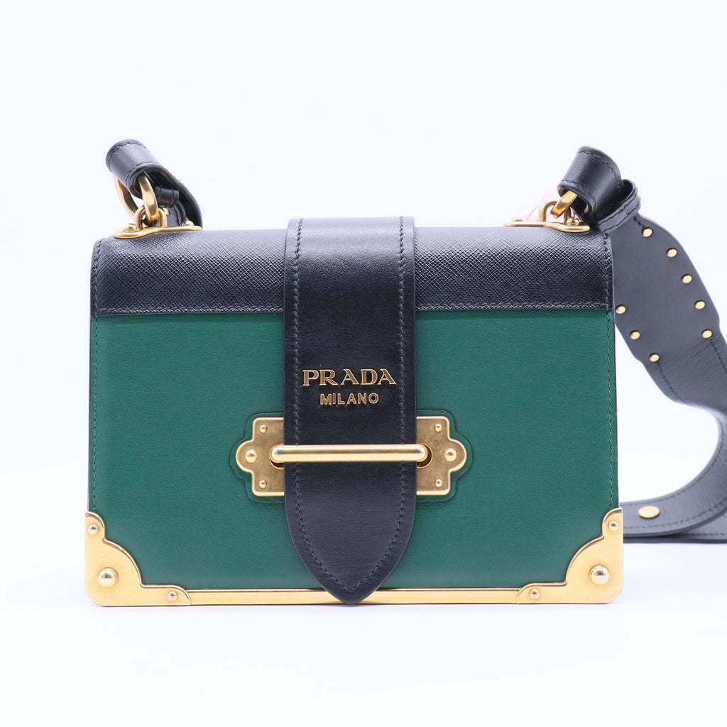 Green/Black Leather City Calf and Saffiano Leather Cahier Bag  twins
