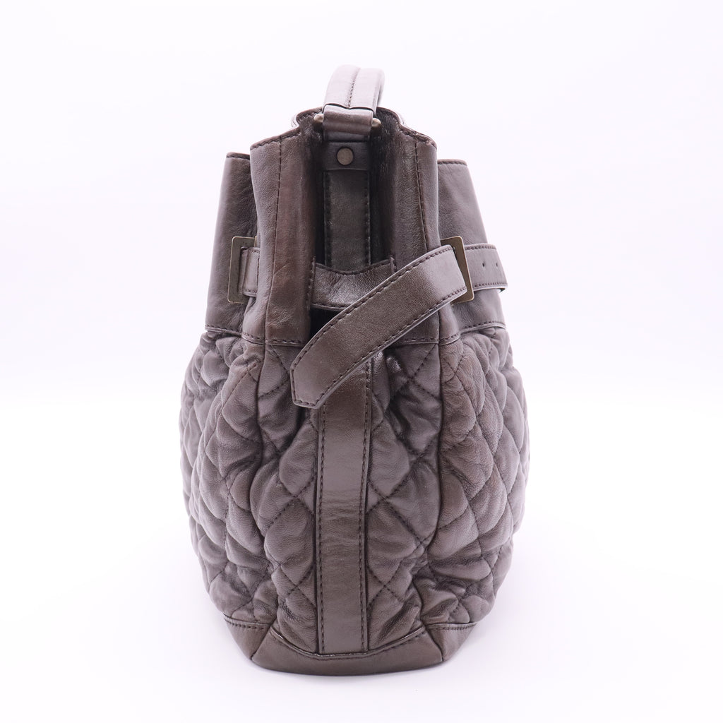 BURBERRY Enmore Quilted Brown Leather Bag twins