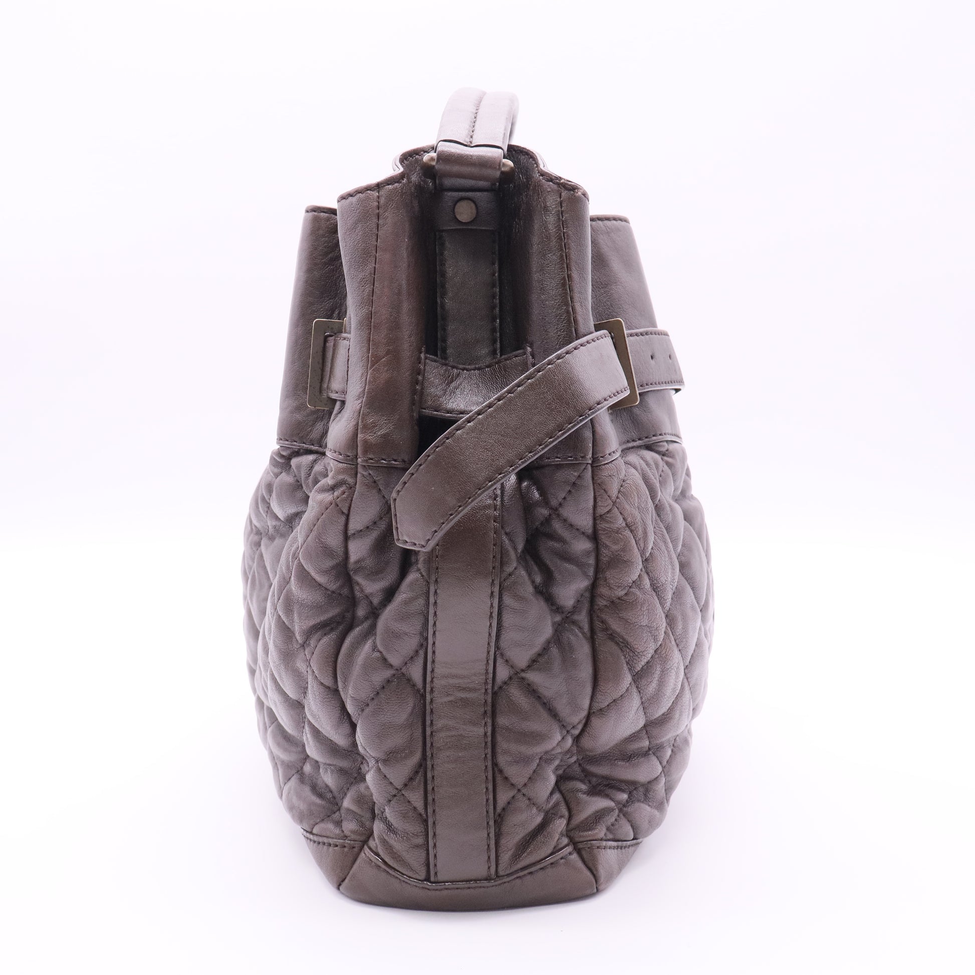 BURBERRY Enmore Quilted Brown Leather Bag twins