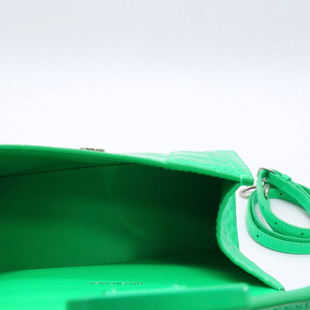 Shiny Calfskin Crocodile Embossed Hourglass Top Handle Bag  twins