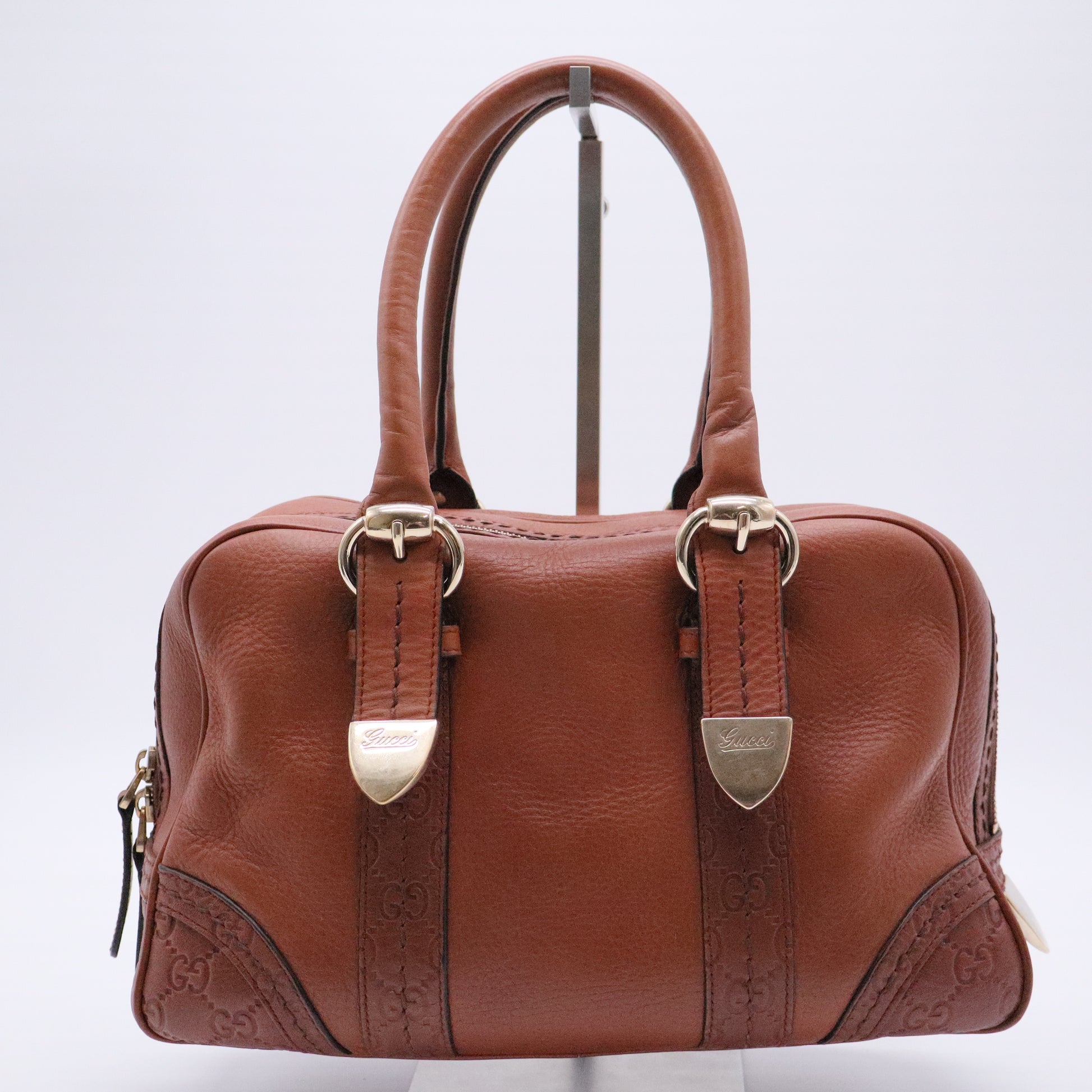 Brown Micro Guccissima Trim Medium Boston Bag