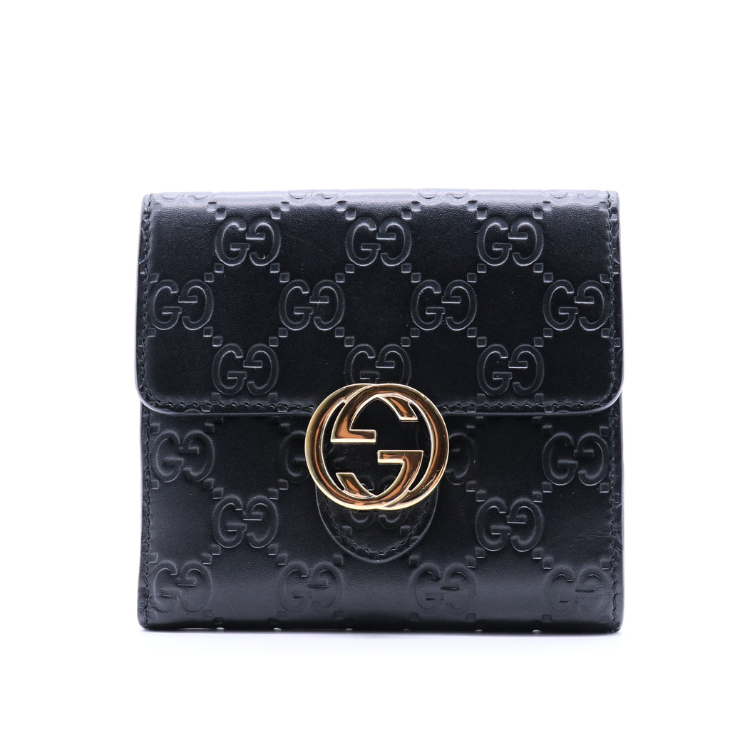 Black Guccissima Leather Interlocking G French Wallet