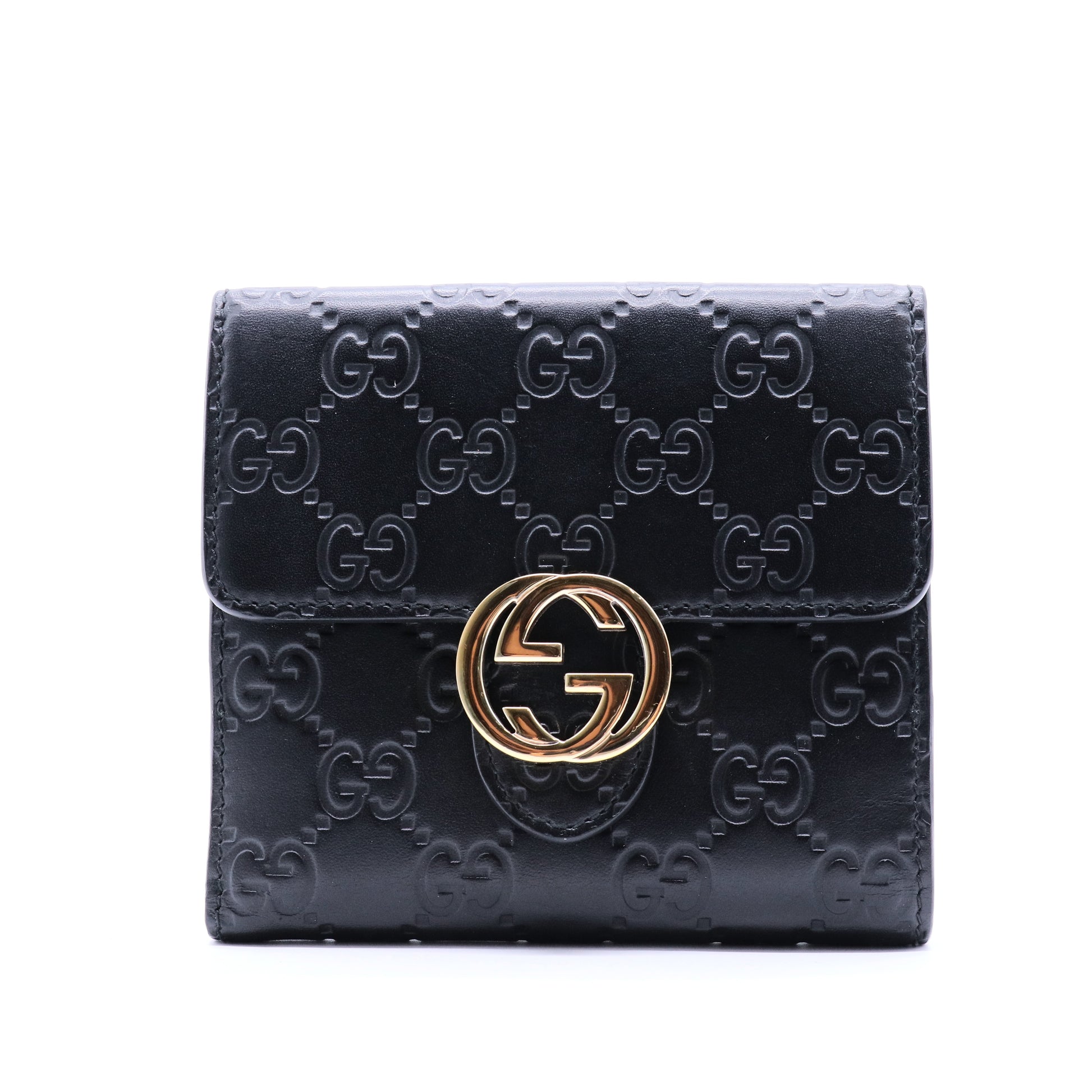 Black Guccissima Leather Interlocking G French Wallet