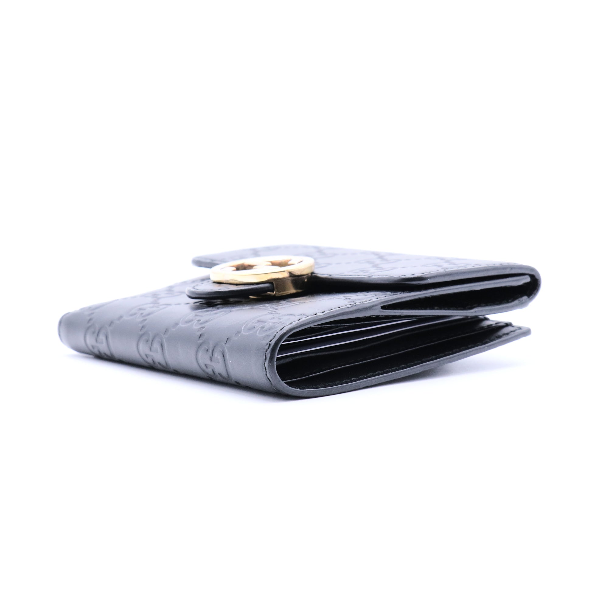 Black Guccissima Leather Interlocking G French Wallet