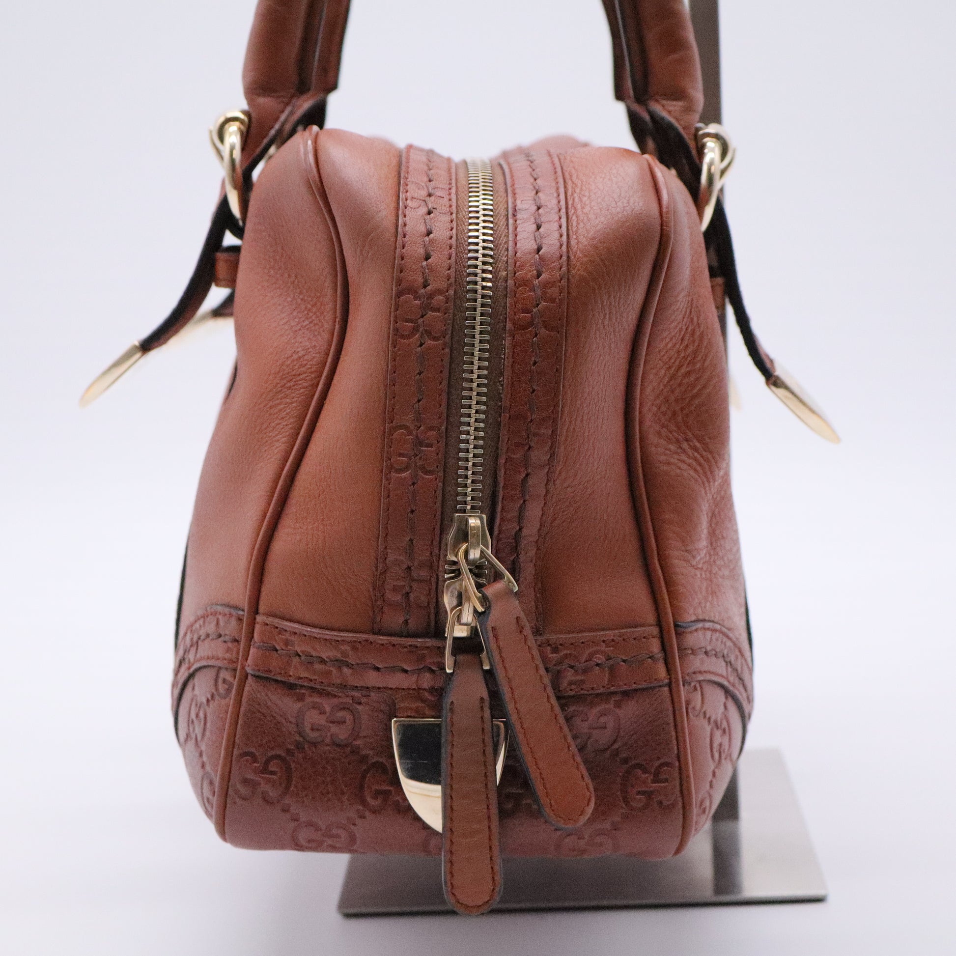 Brown Micro Guccissima Trim Medium Boston Bag