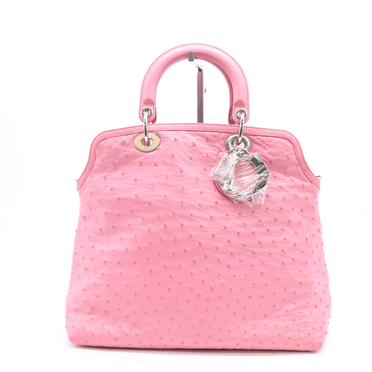 Christian Dior Light Pink Ostrich Skin Leather Tote Twins B24682