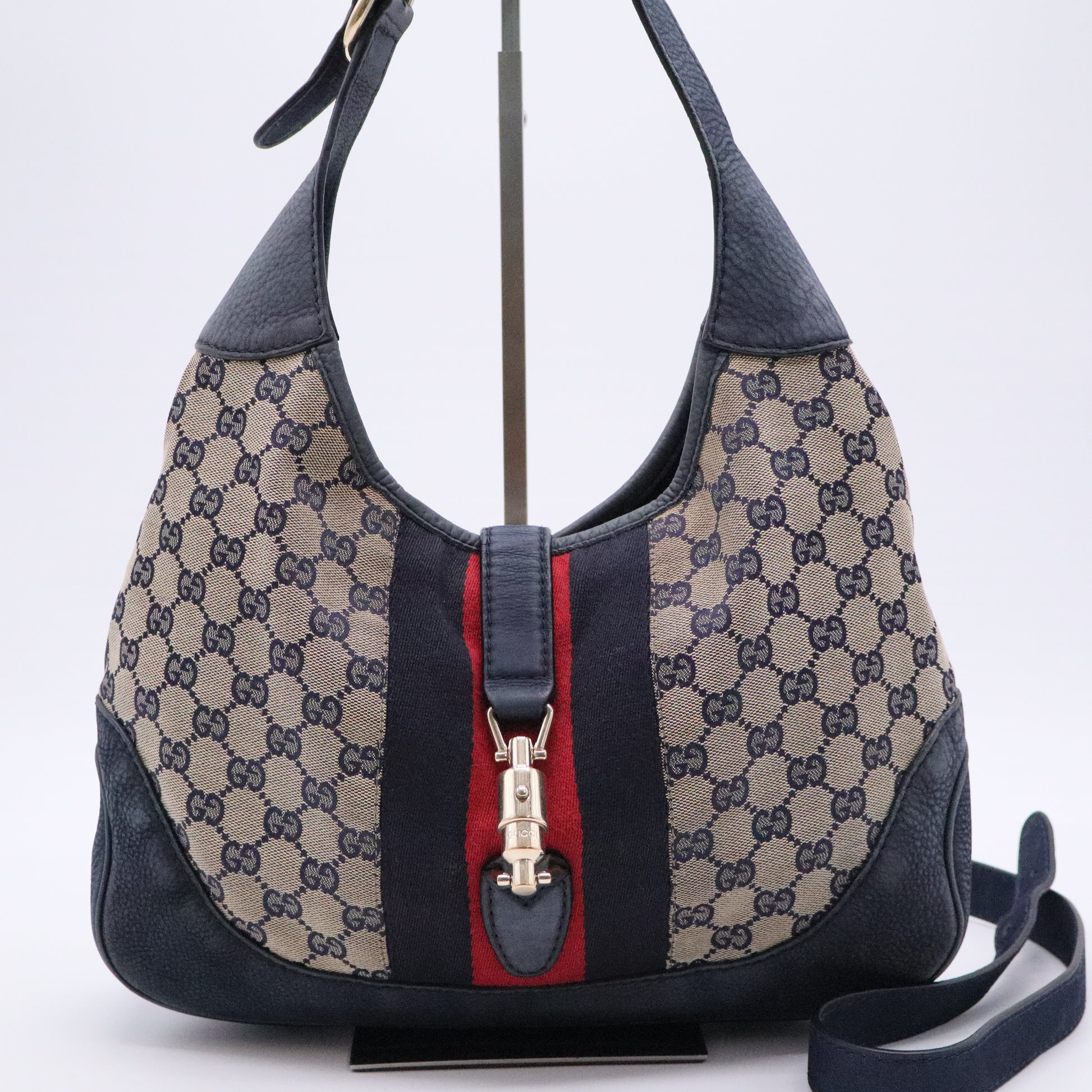 Jackie Original Web Shoulder Bag GG Canvas and Nubuck Medium