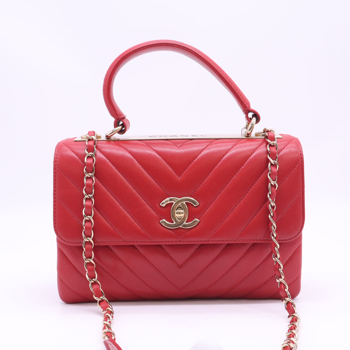 Chanel Lambskin Chevron Quilted Trendy CC Dual Handle Flap Bag Twins B24674