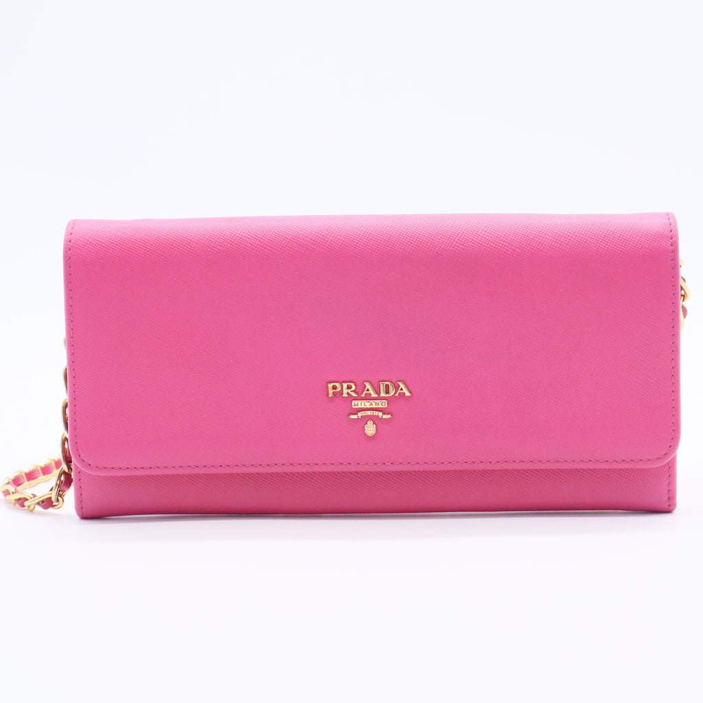Saffiano Metal Oro Chain Wallet Geranio