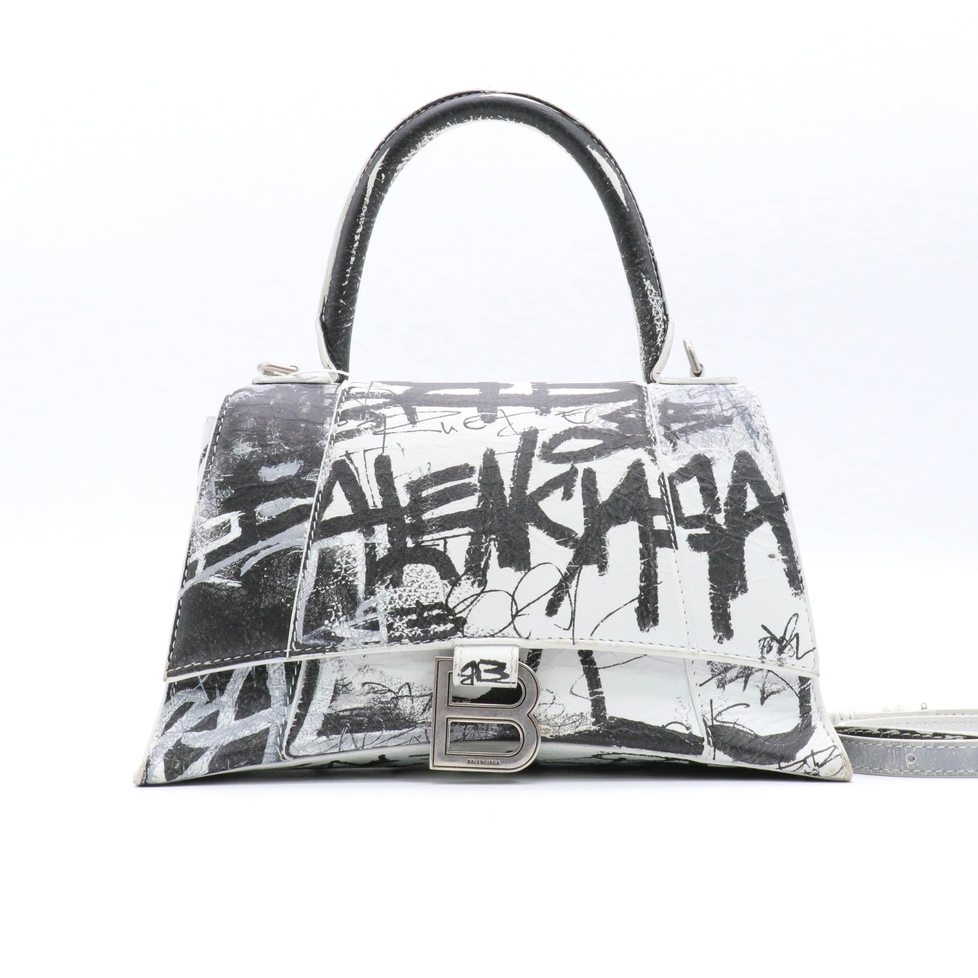 Agneau Graffiti Logo Small Hourglass Top Handle Bag twins