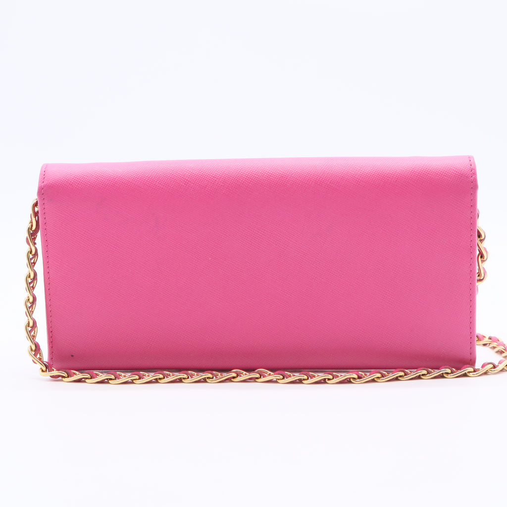 Saffiano Metal Oro Chain Wallet Geranio