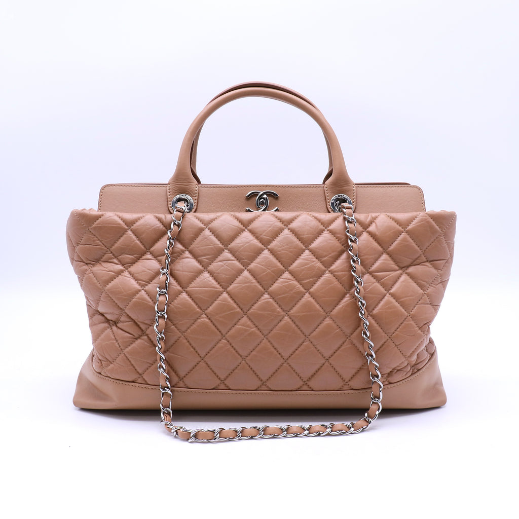 Beige Quilted Leather CC Shopper Tote Twins LDJ4044