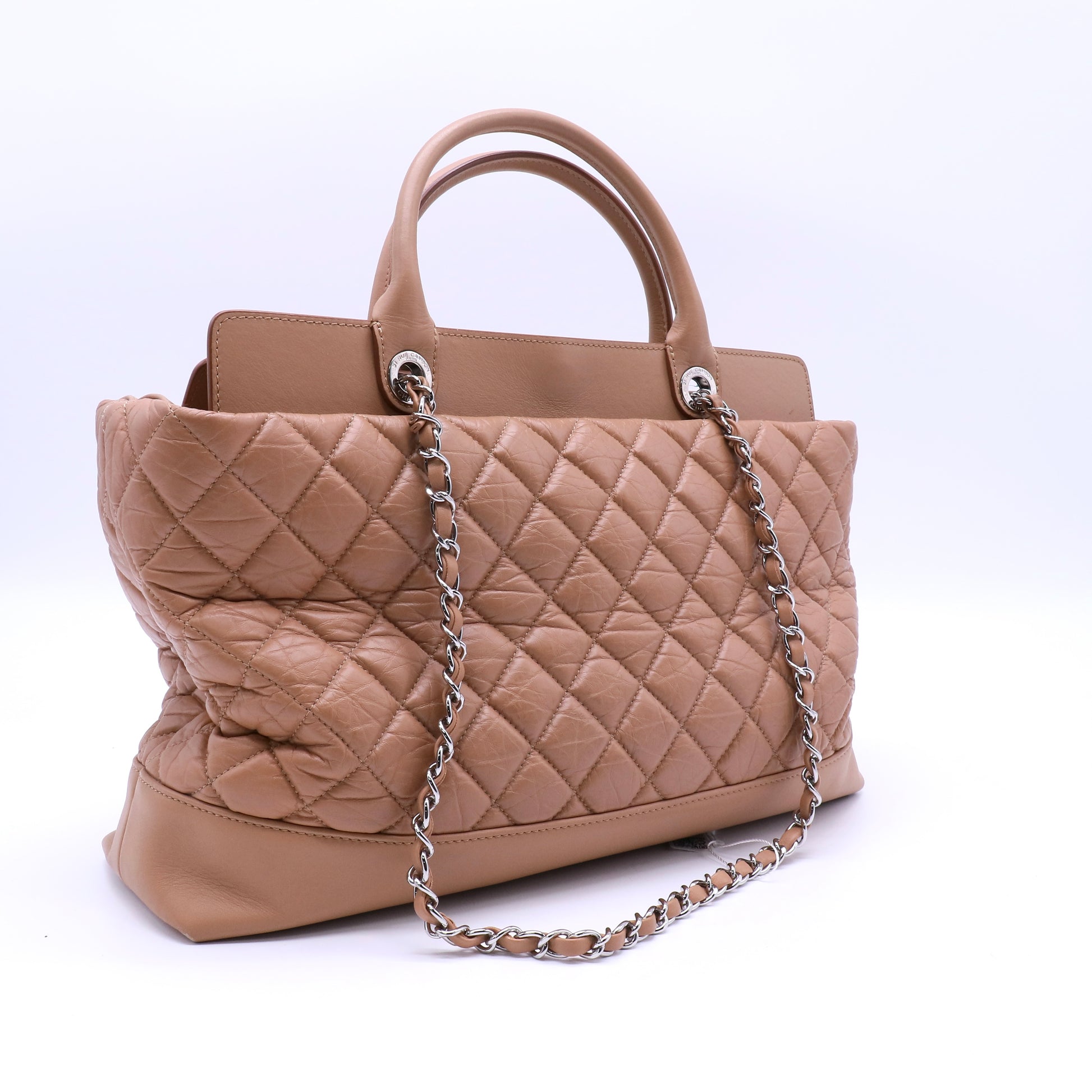 Beige Quilted Leather CC Shopper Tote Twins LDJ4044