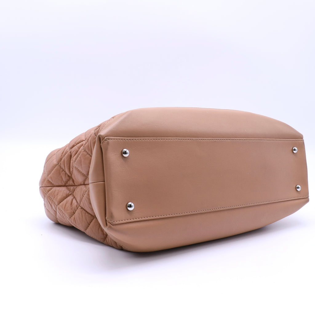 Beige Quilted Leather CC Shopper Tote Twins LDJ4044