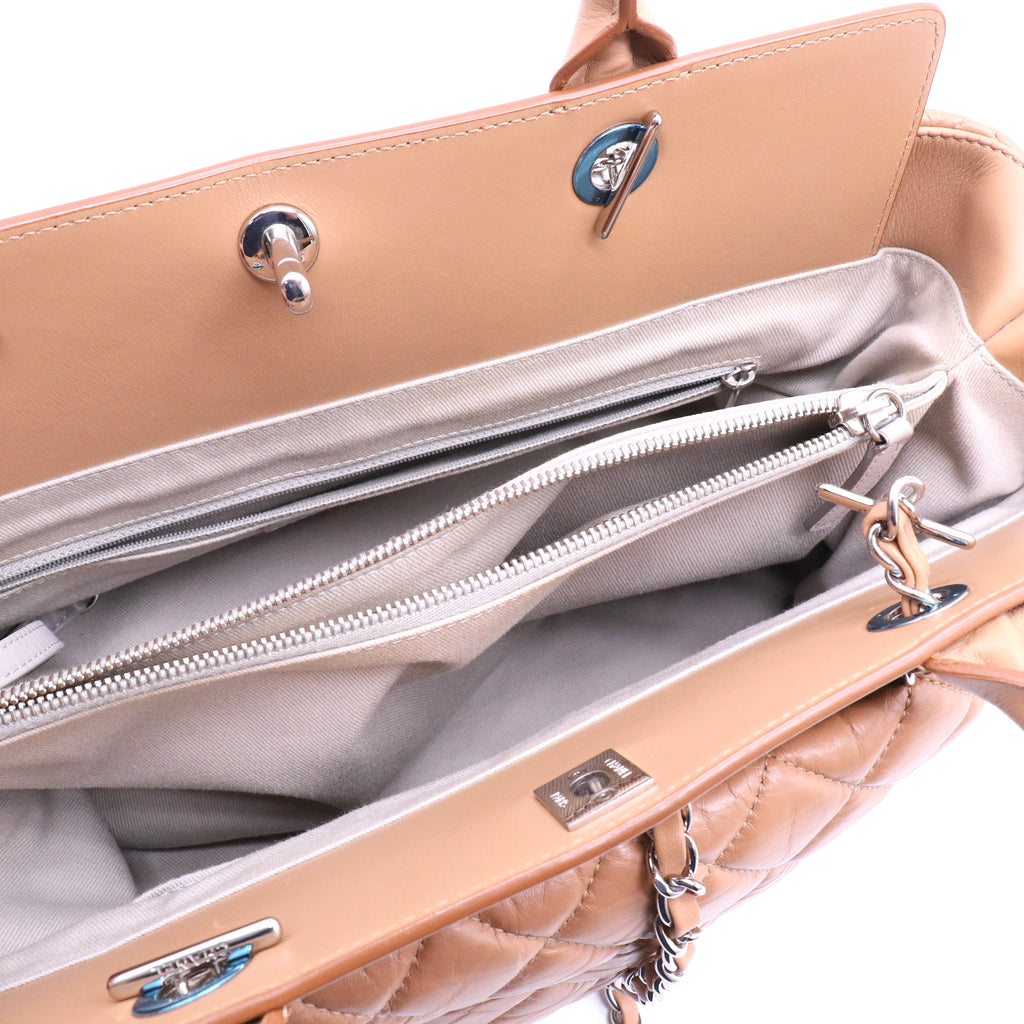 Beige Quilted Leather CC Shopper Tote Twins LDJ4044