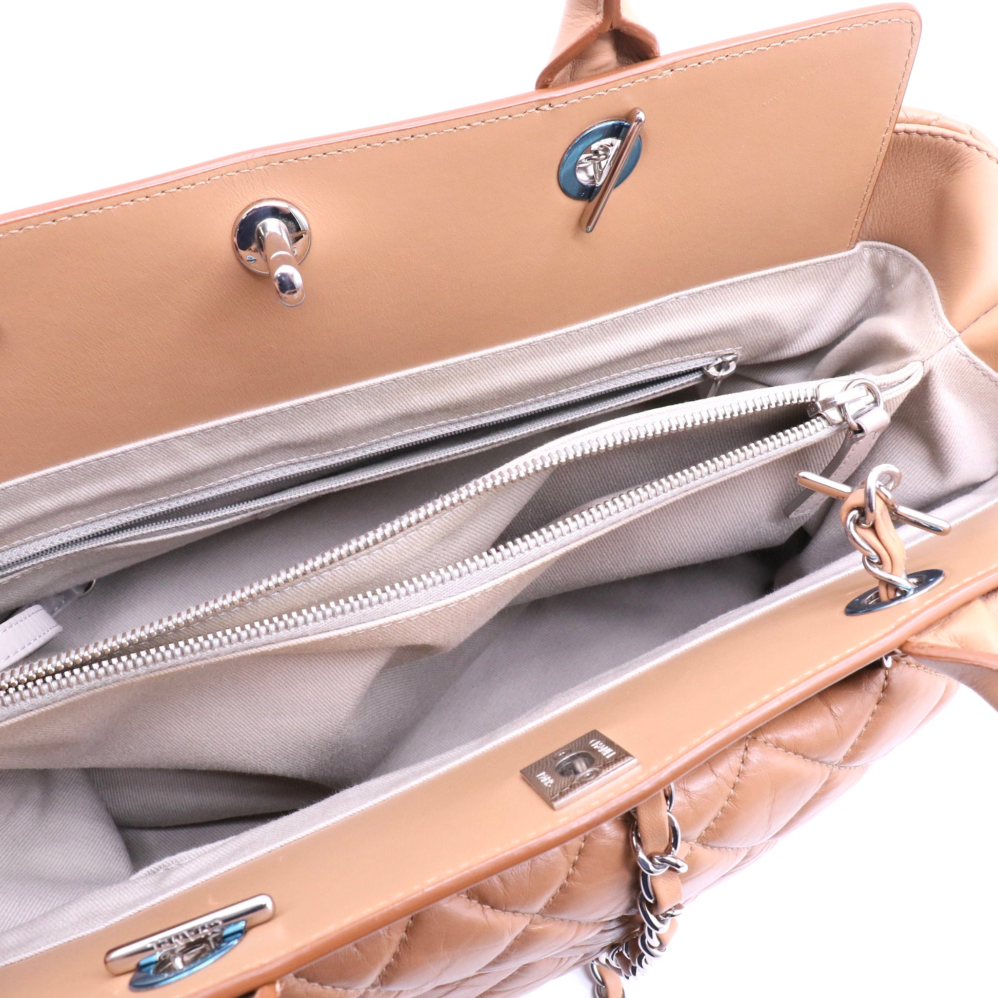 Beige Quilted Leather CC Shopper Tote Twins LDJ4044