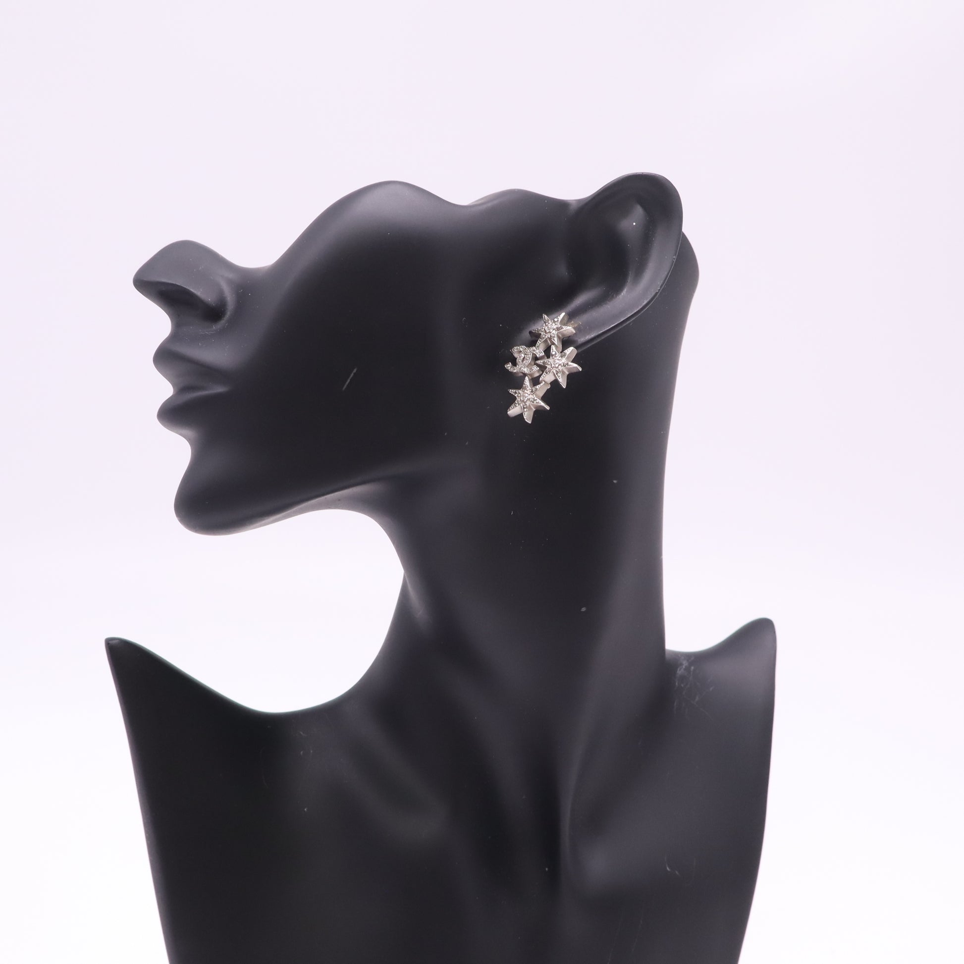 Chanel Crystal CC Logo Star Drop Earrings twins LDJ4909