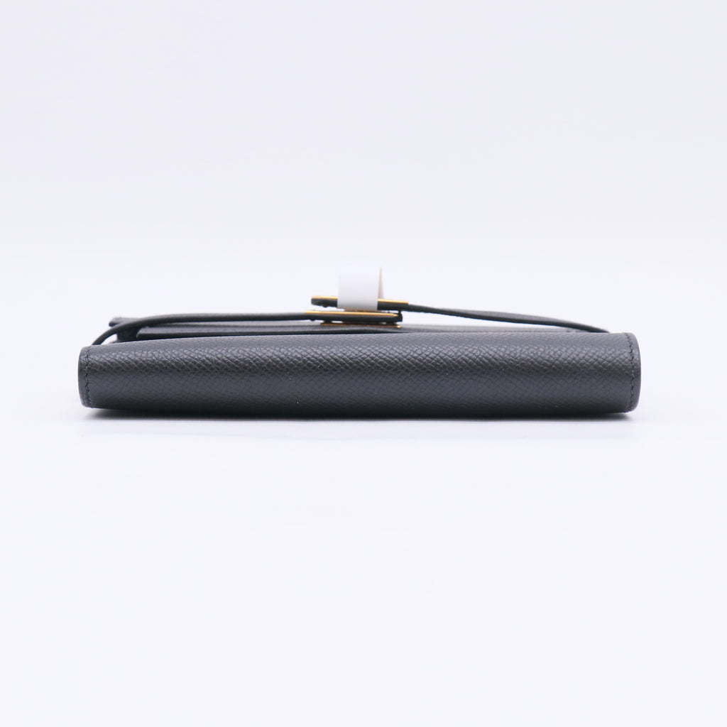 Hermes Noir Epsom Leather Kelly Depliant Medium Trifold Wallet w/ Box W22916