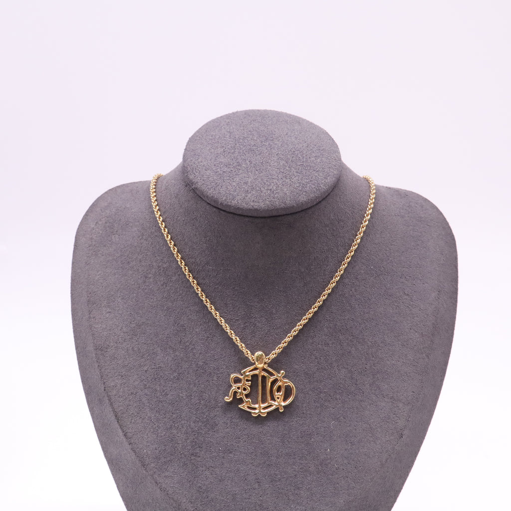 Christian Dior Monogram Necklace Gold twins LDJ4902