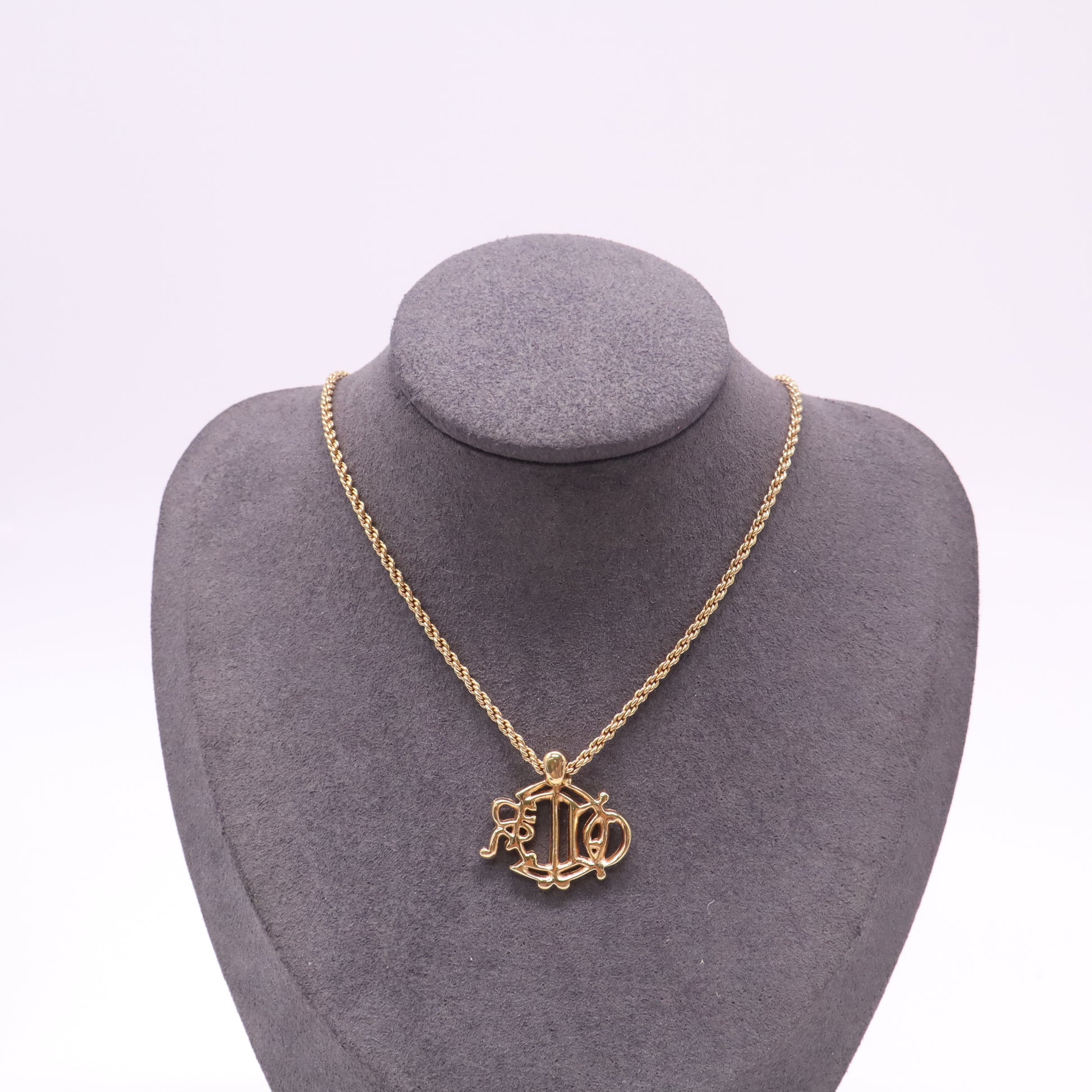 Christian Dior Monogram Necklace Gold twins LDJ4902
