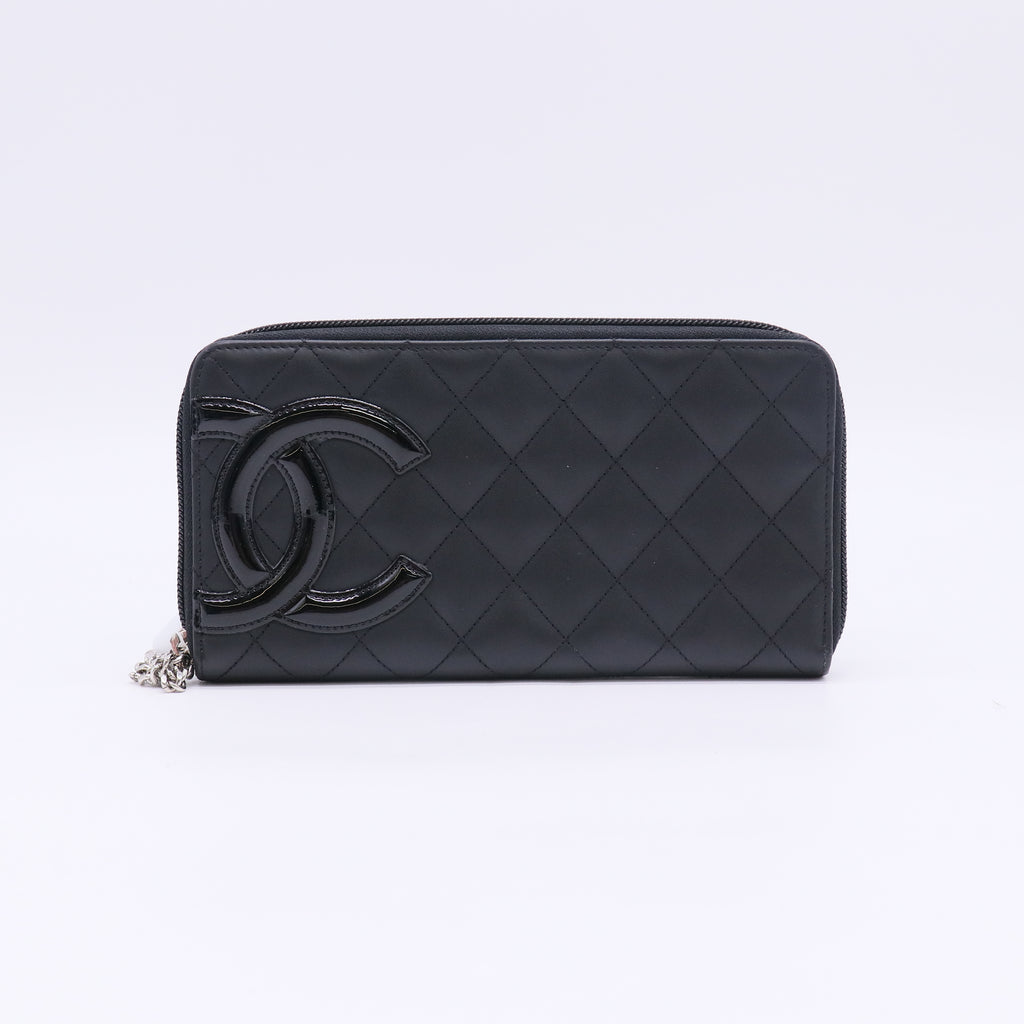 Calfskin Quilted Cambon Large Gusset Zip Around Wallet Black W22892