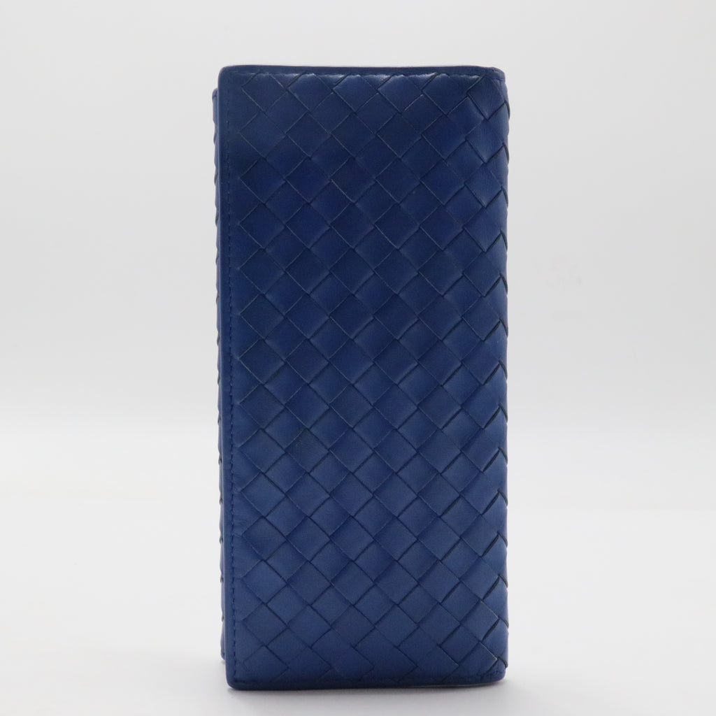 Long Bifold Wallet Intrecciato Leather Blue