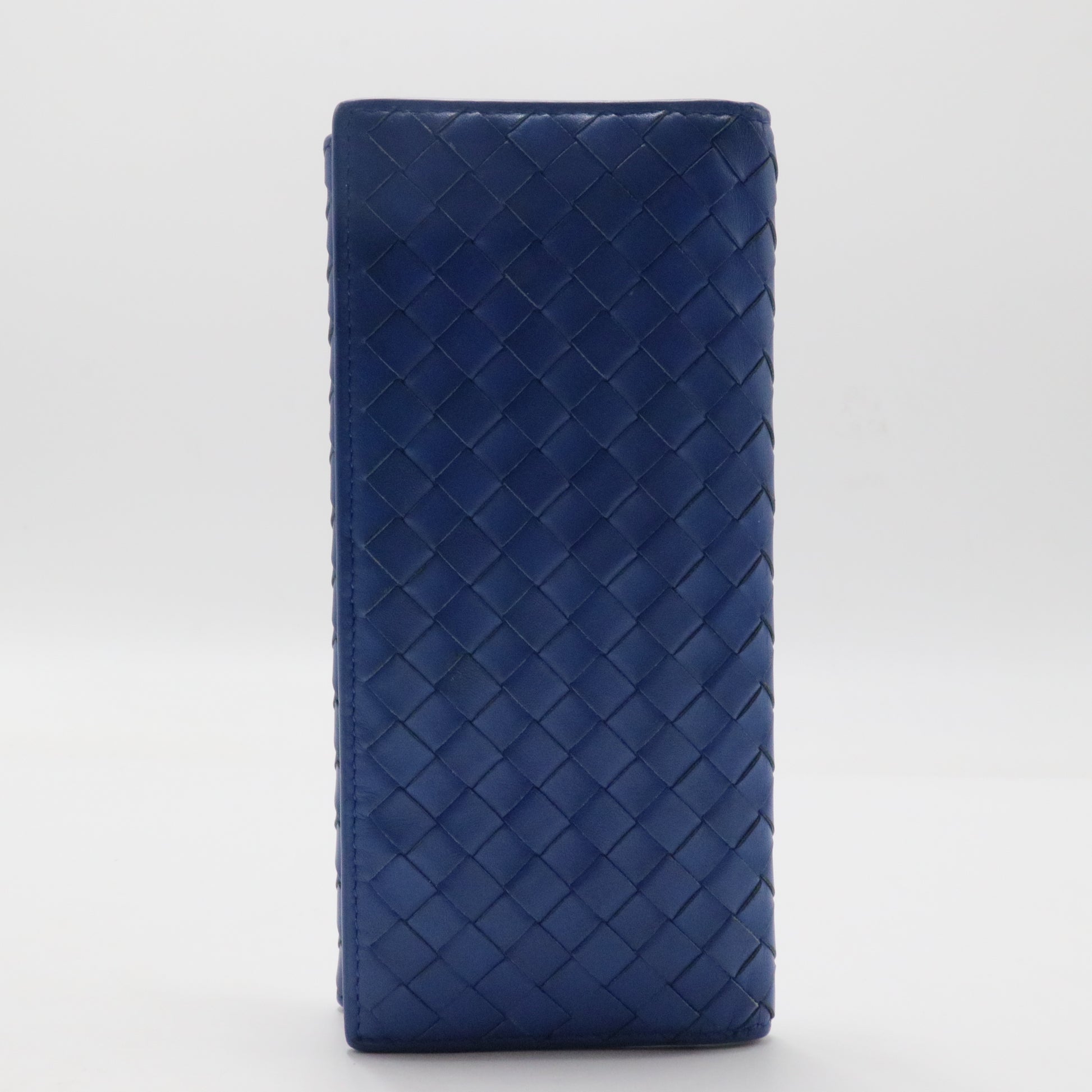 Long Bifold Wallet Intrecciato Leather Blue