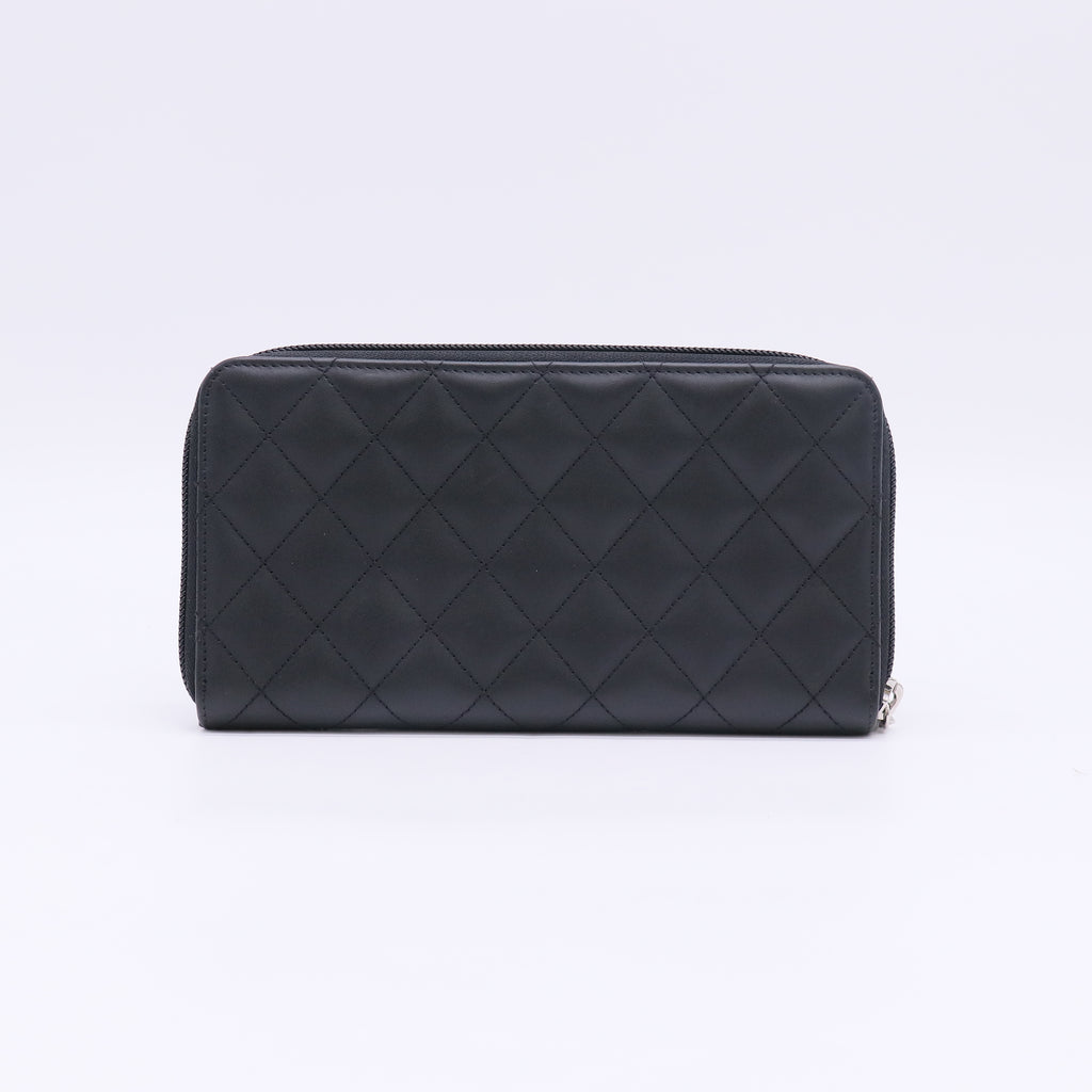 Calfskin Quilted Cambon Large Gusset Zip Around Wallet Black W22892