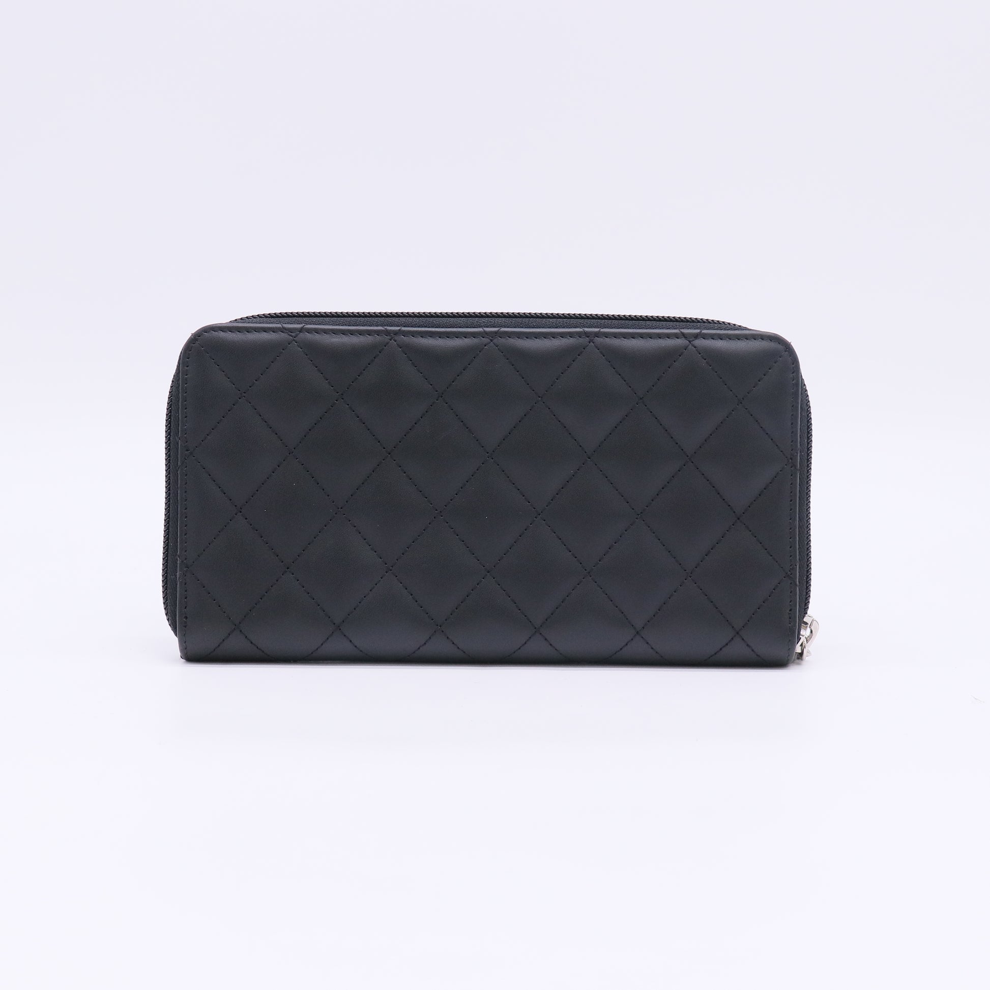 Calfskin Quilted Cambon Large Gusset Zip Around Wallet Black W22892