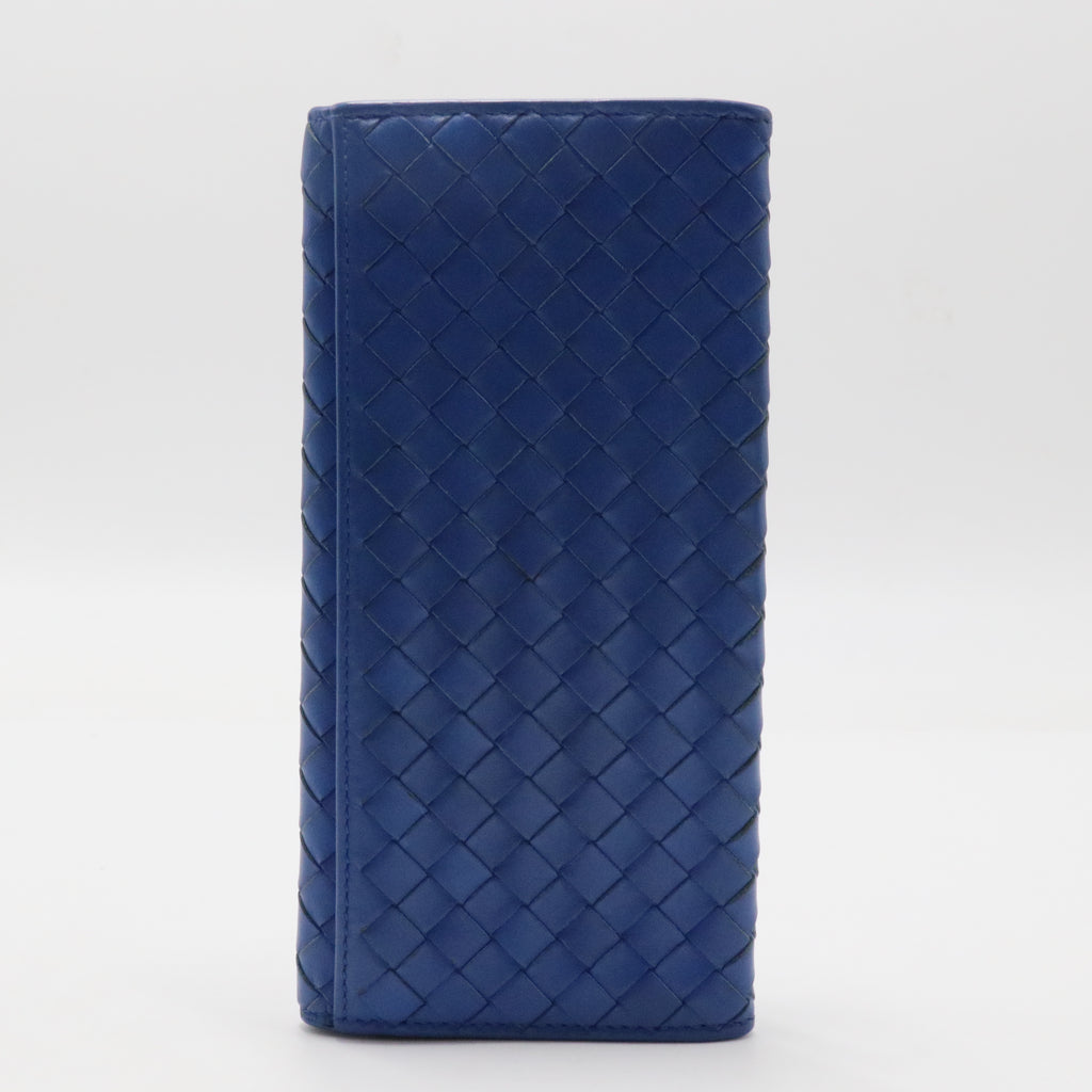 Long Bifold Wallet Intrecciato Leather Blue