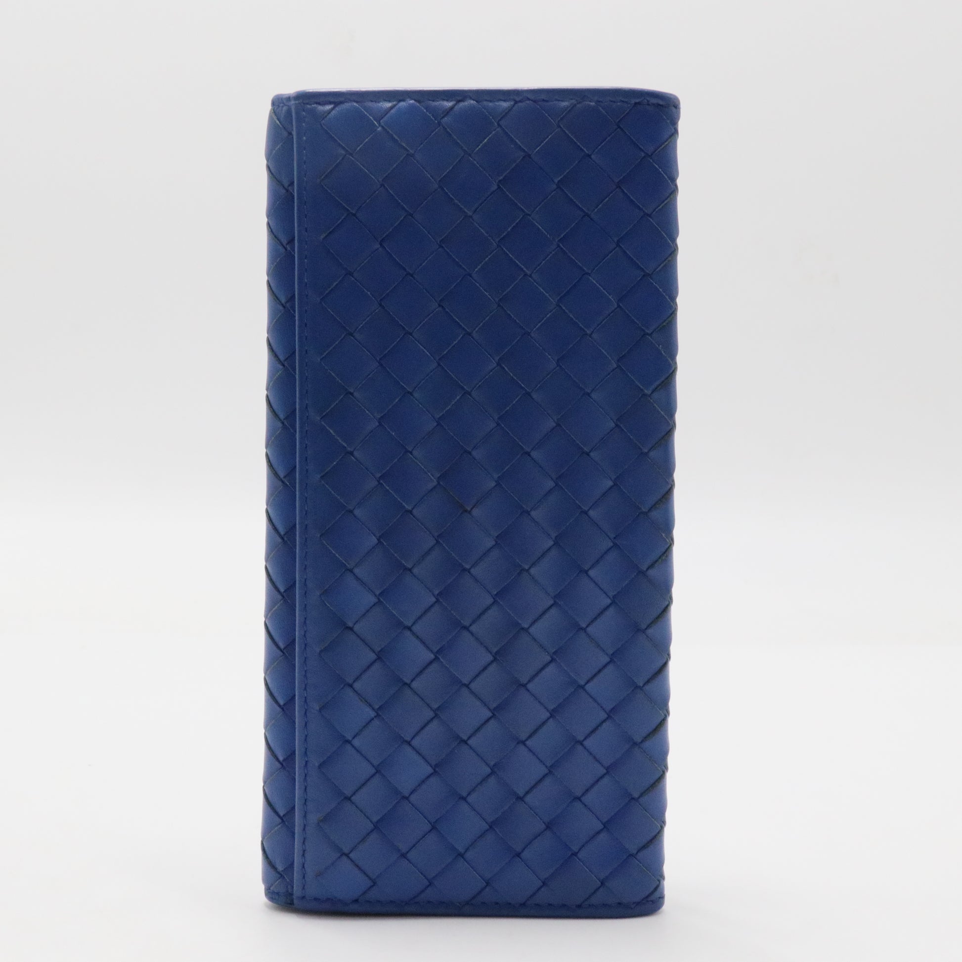Long Bifold Wallet Intrecciato Leather Blue