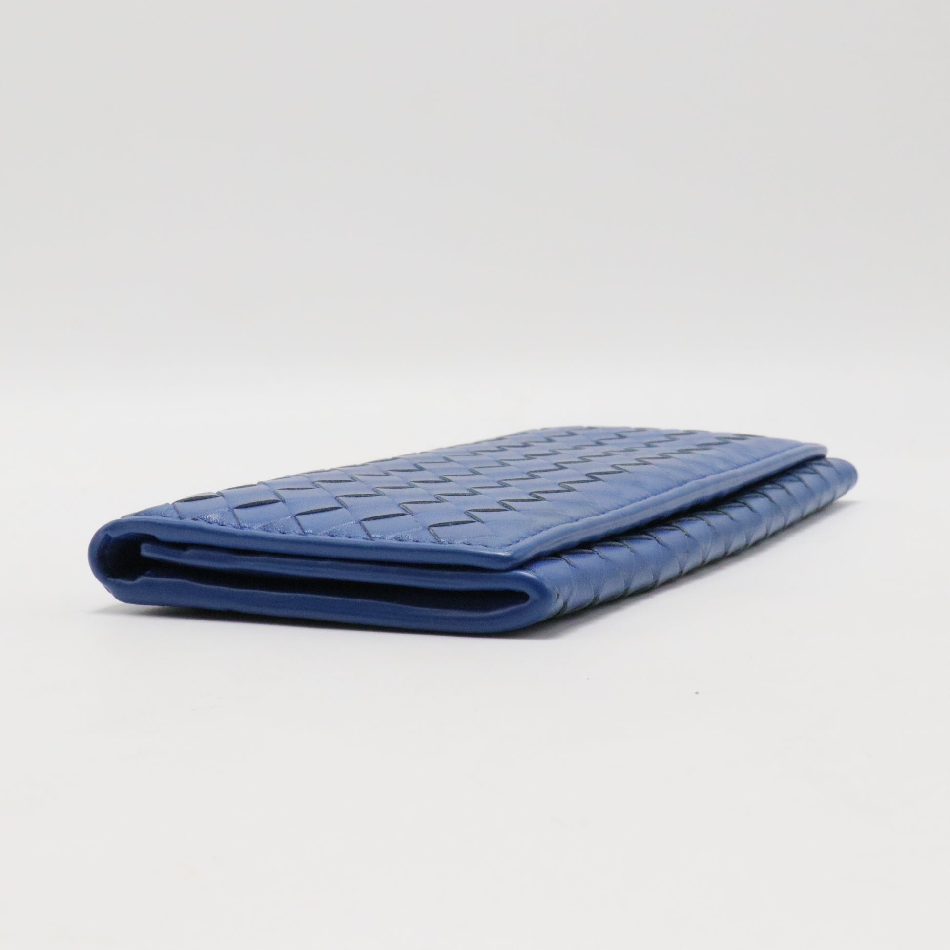 Long Bifold Wallet Intrecciato Leather Blue