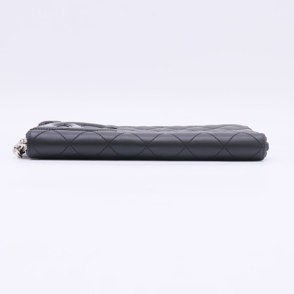 Calfskin Quilted Cambon Large Gusset Zip Around Wallet Black W22892