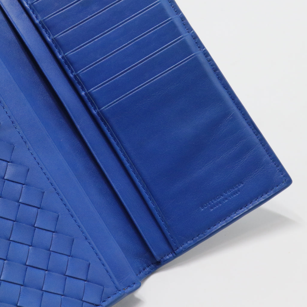 Long Bifold Wallet Intrecciato Leather Blue