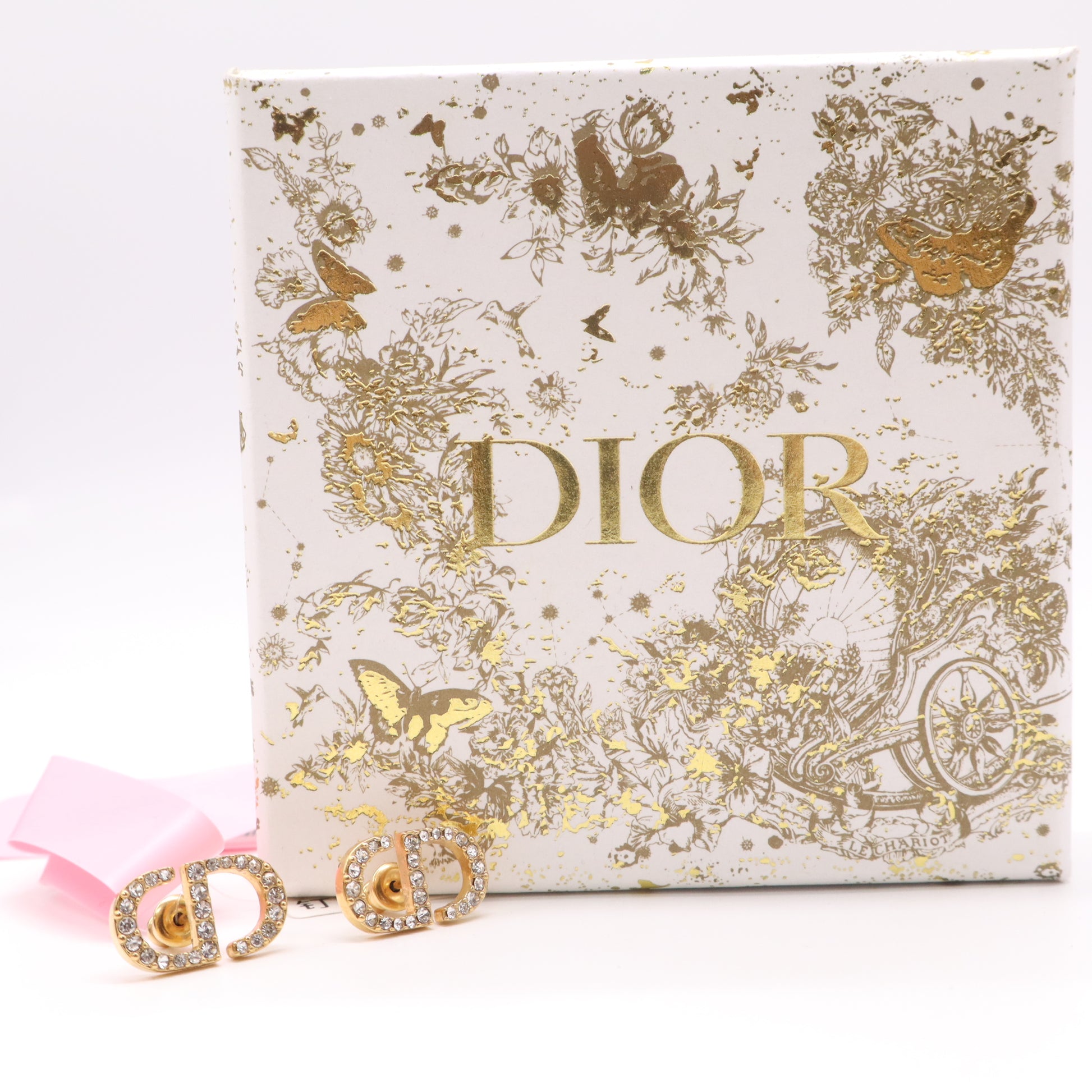 Christian Dior Crystal Petit CD Stud Earrings Gold  twins LDJ4913