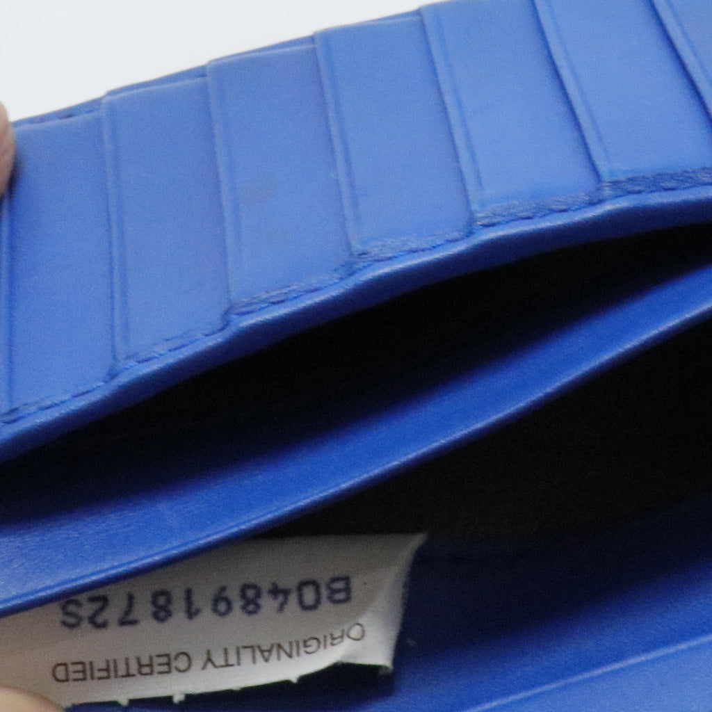 Long Bifold Wallet Intrecciato Leather Blue
