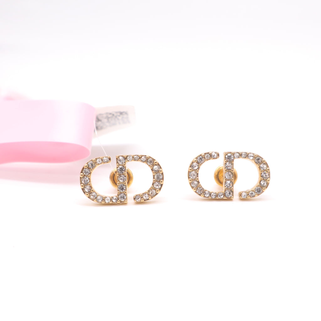 Christian Dior Crystal Petit CD Stud Earrings Gold  twins LDJ4913