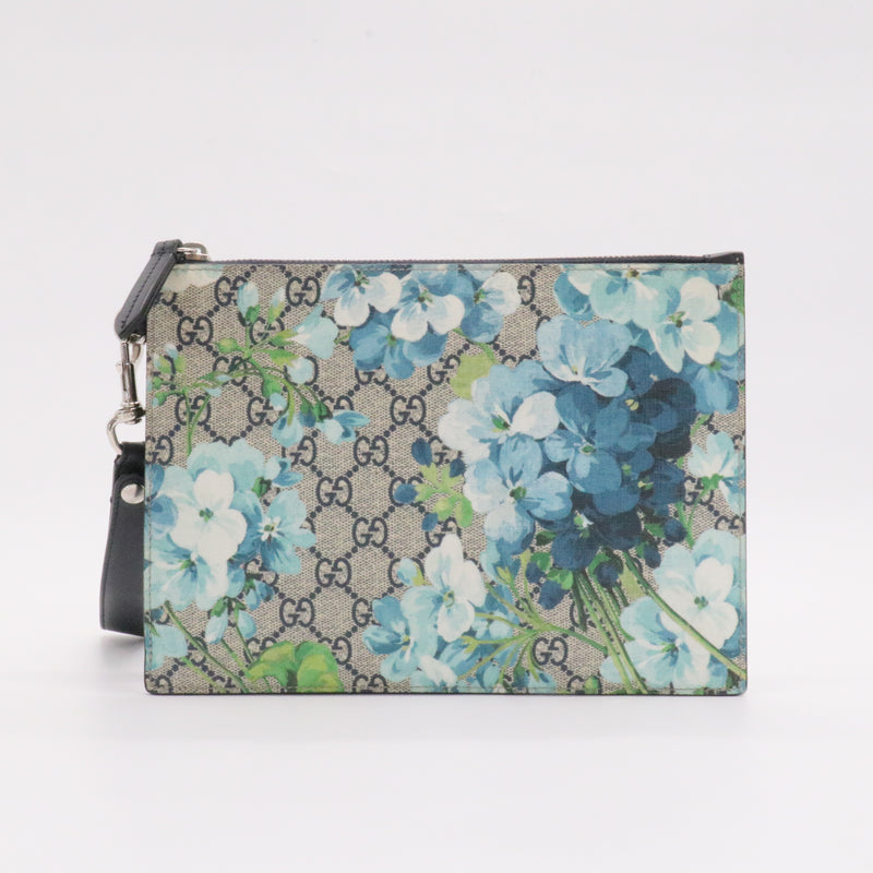 Wristlet Zip Pouch Blooms Print GG Coated Canvas