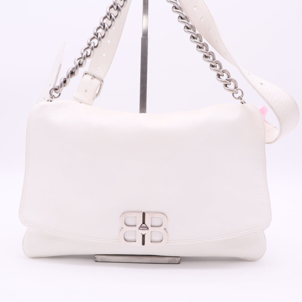 White medium BB Soft Flap shoulder bag twins