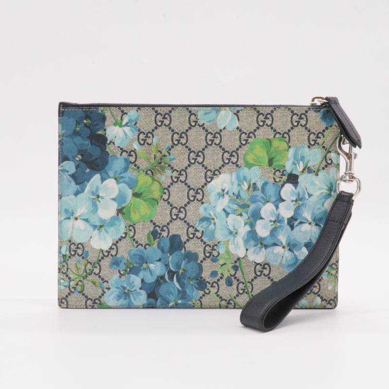 Wristlet Zip Pouch Blooms Print GG Coated Canvas