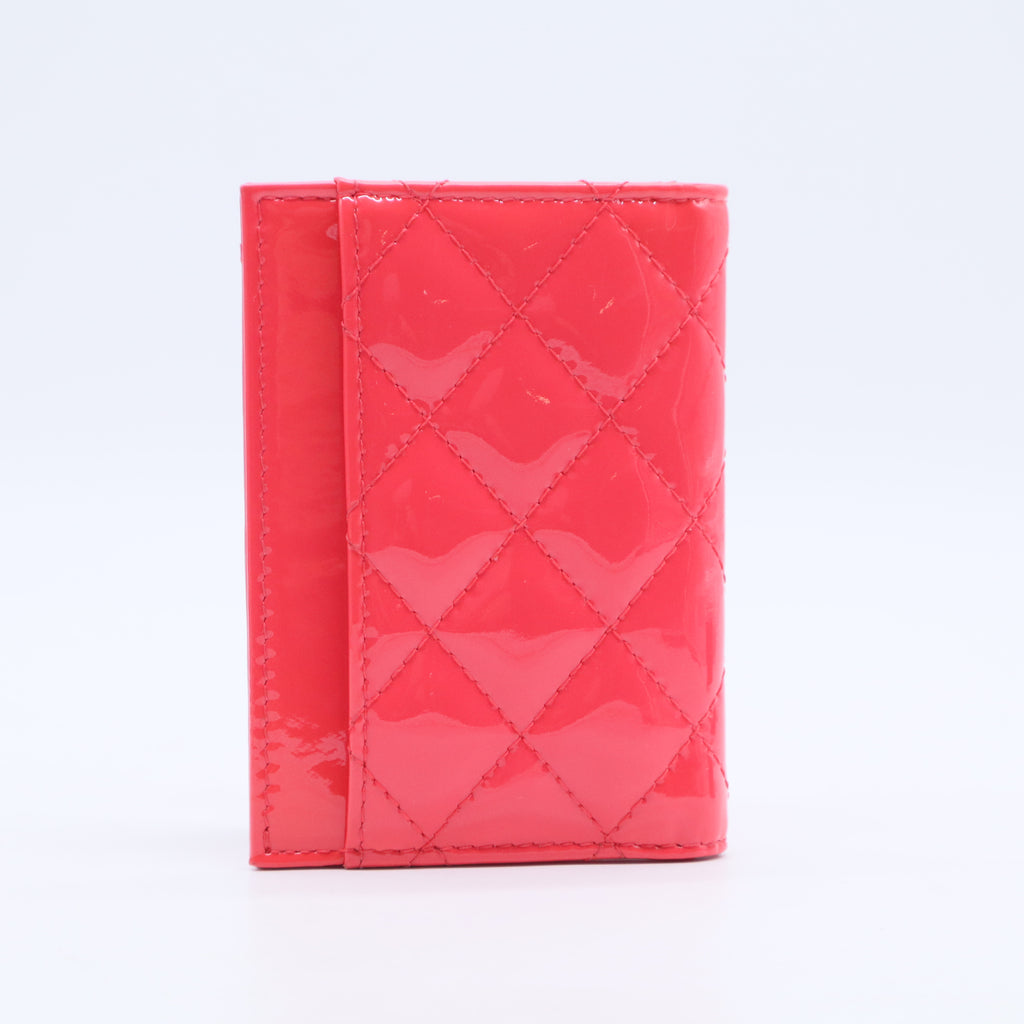 Pink Quilted Patent Leather Compact ID Wallet W20266