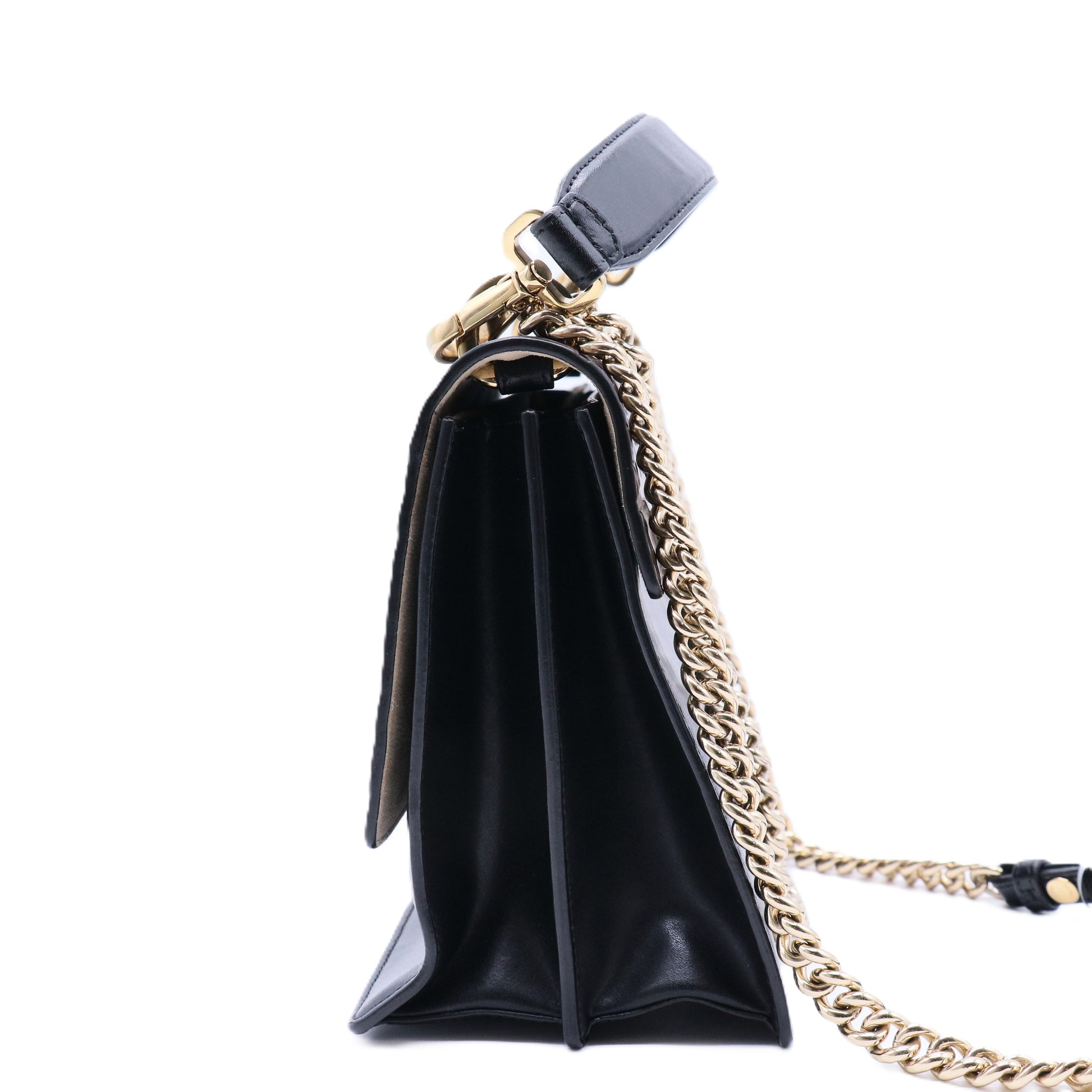 Vitello Liberty Bi-Color FF 1974 Embossed Chain Strap Kan U Shoulder Bag Black Maya