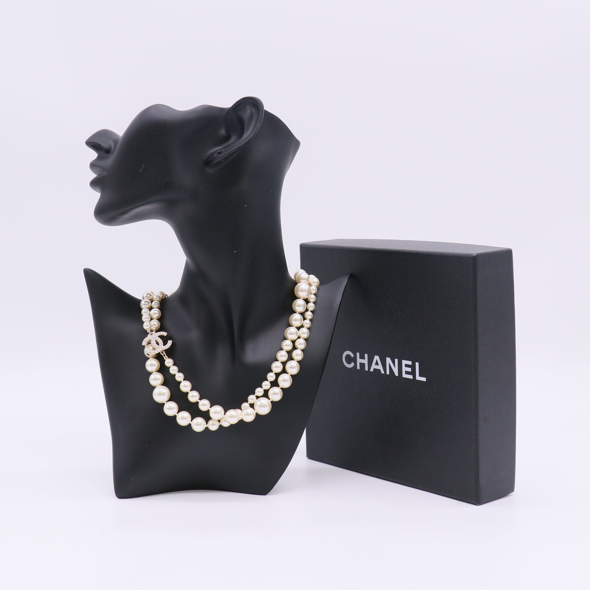 Chanel Ivory Faux Double Strand Necklace with Embellished CC Pendants W22968
