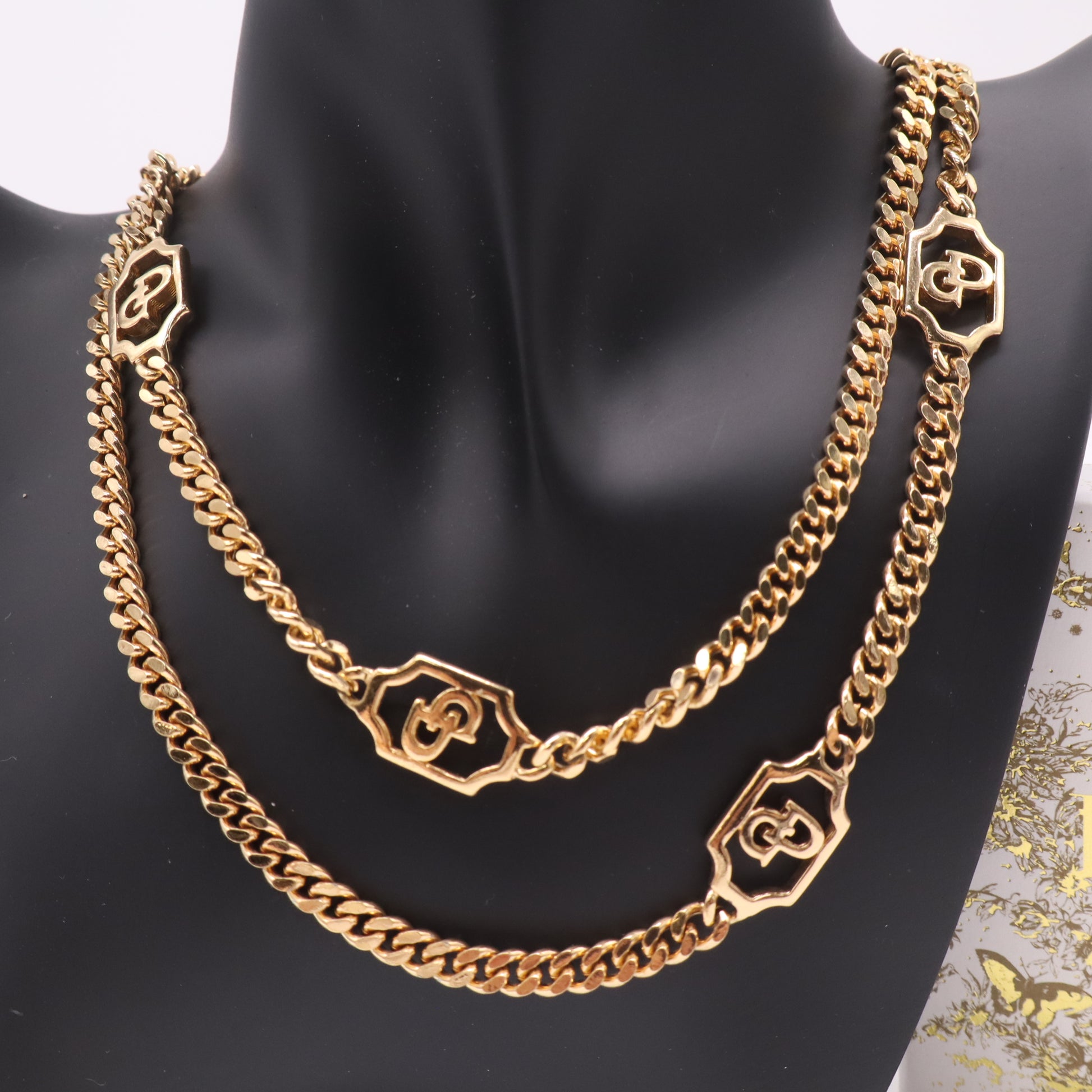 Christian Dior Long Curb Chain CD Cutout Necklace twins LDJ4901