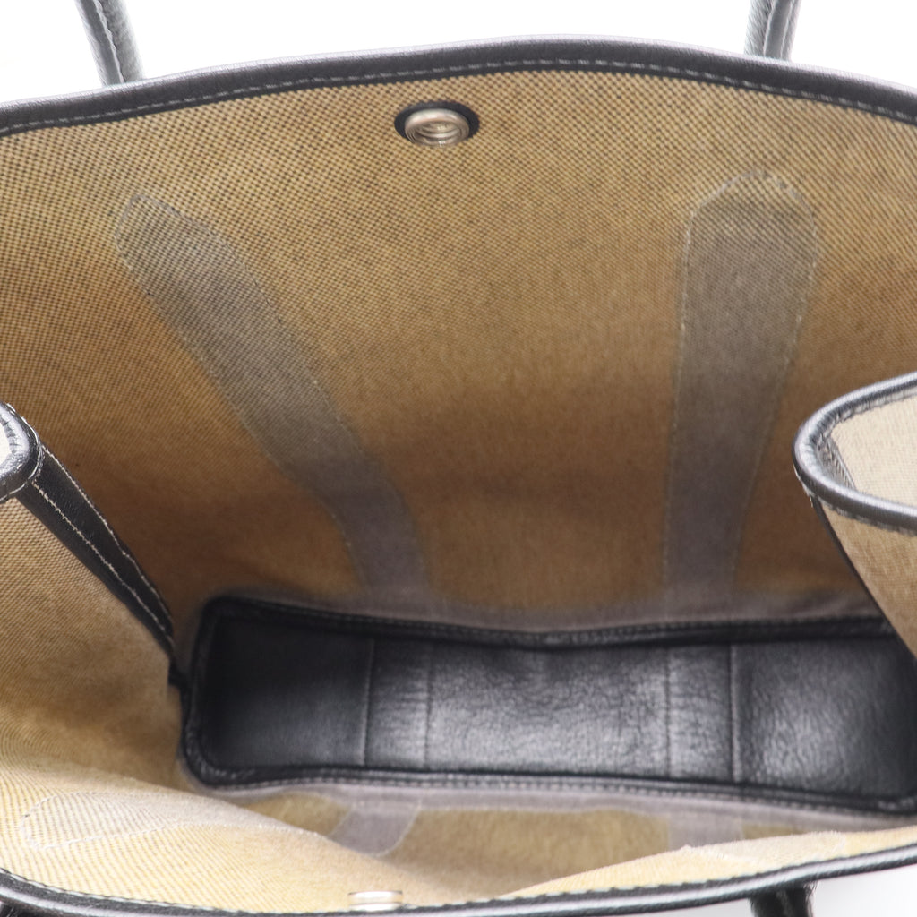 Hermes Natural Linen/Black Buffalo Leather Vertical Garden Party Tote Bag B20153