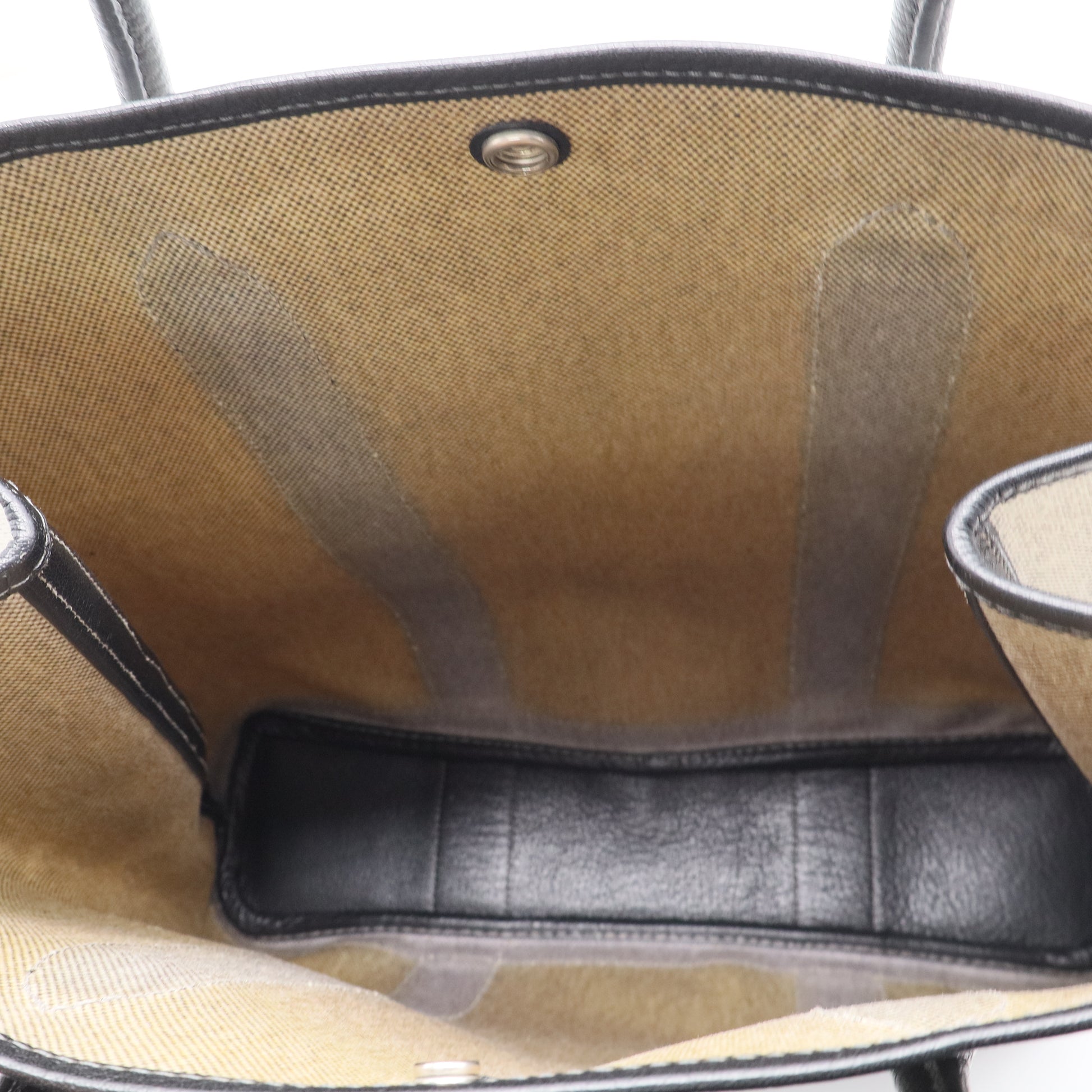 Hermes Natural Linen/Black Buffalo Leather Vertical Garden Party Tote Bag B20153