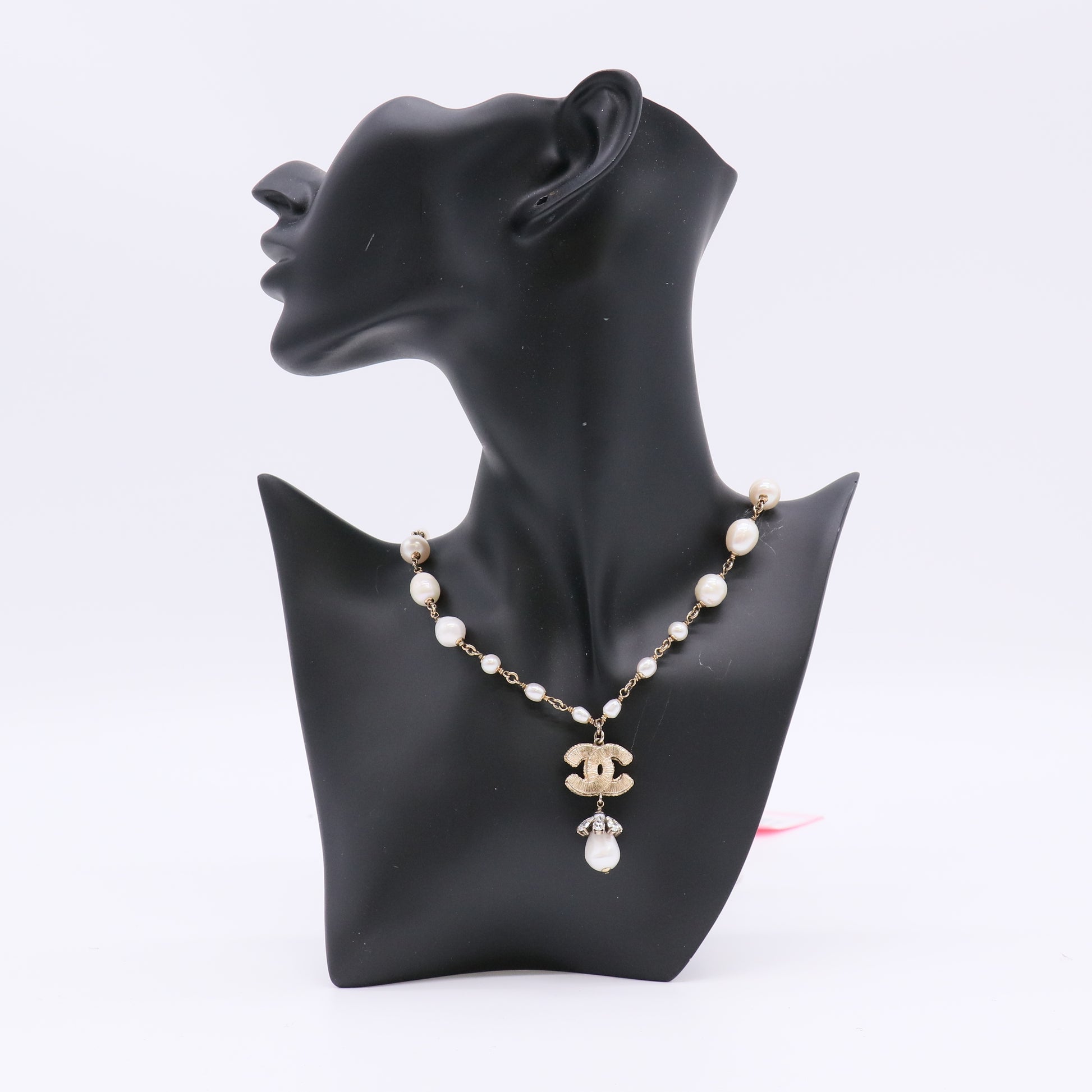 Chanel Goldtone Chain and Faux Pearl CC Drop Necklace twins LDJ4908