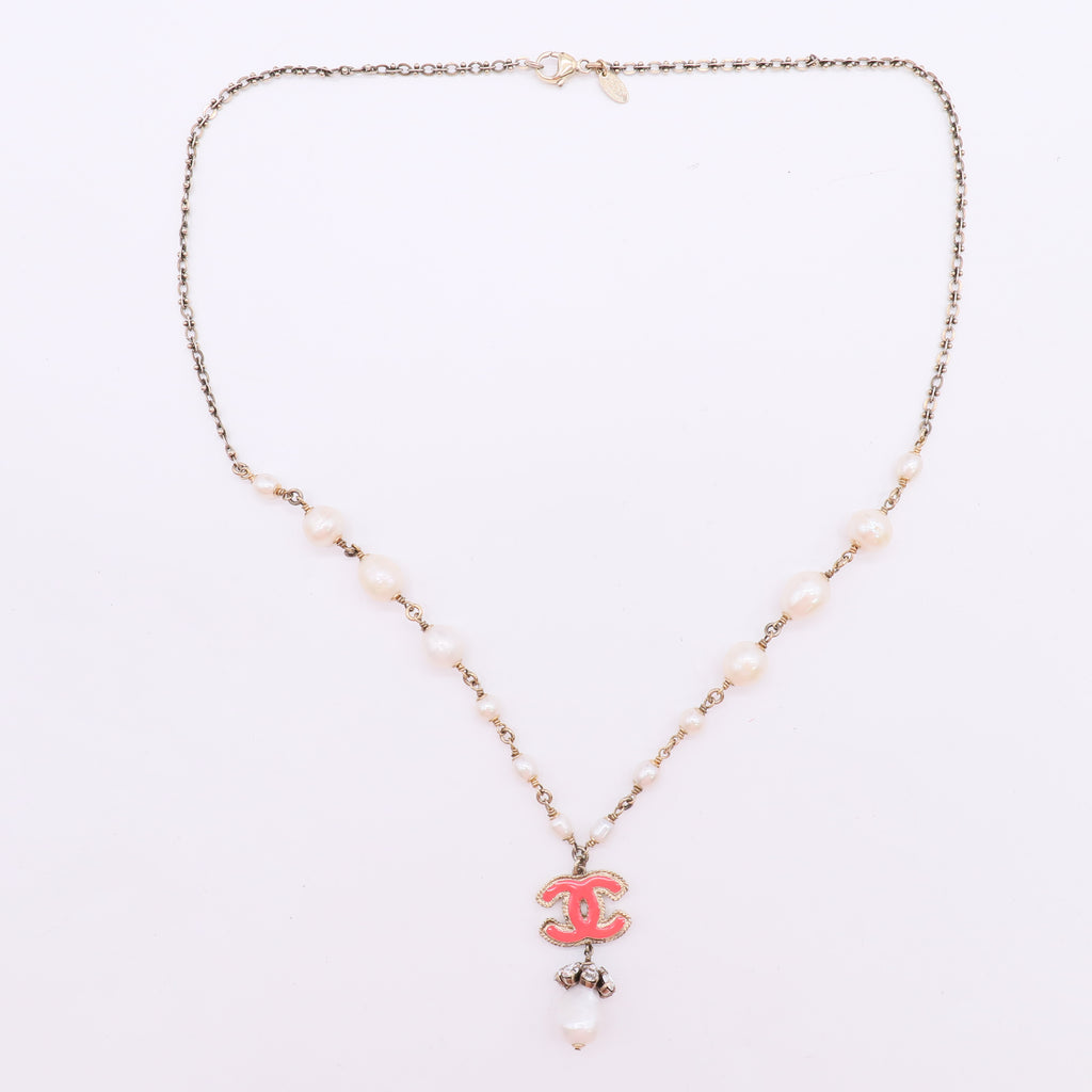 Chanel Goldtone Chain and Faux Pearl CC Drop Necklace twins LDJ4908