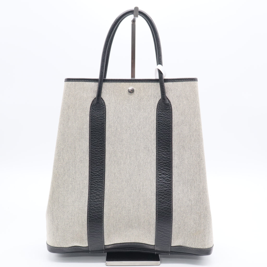 Hermes Natural Linen/Black Buffalo Leather Vertical Garden Party Tote Bag B20153